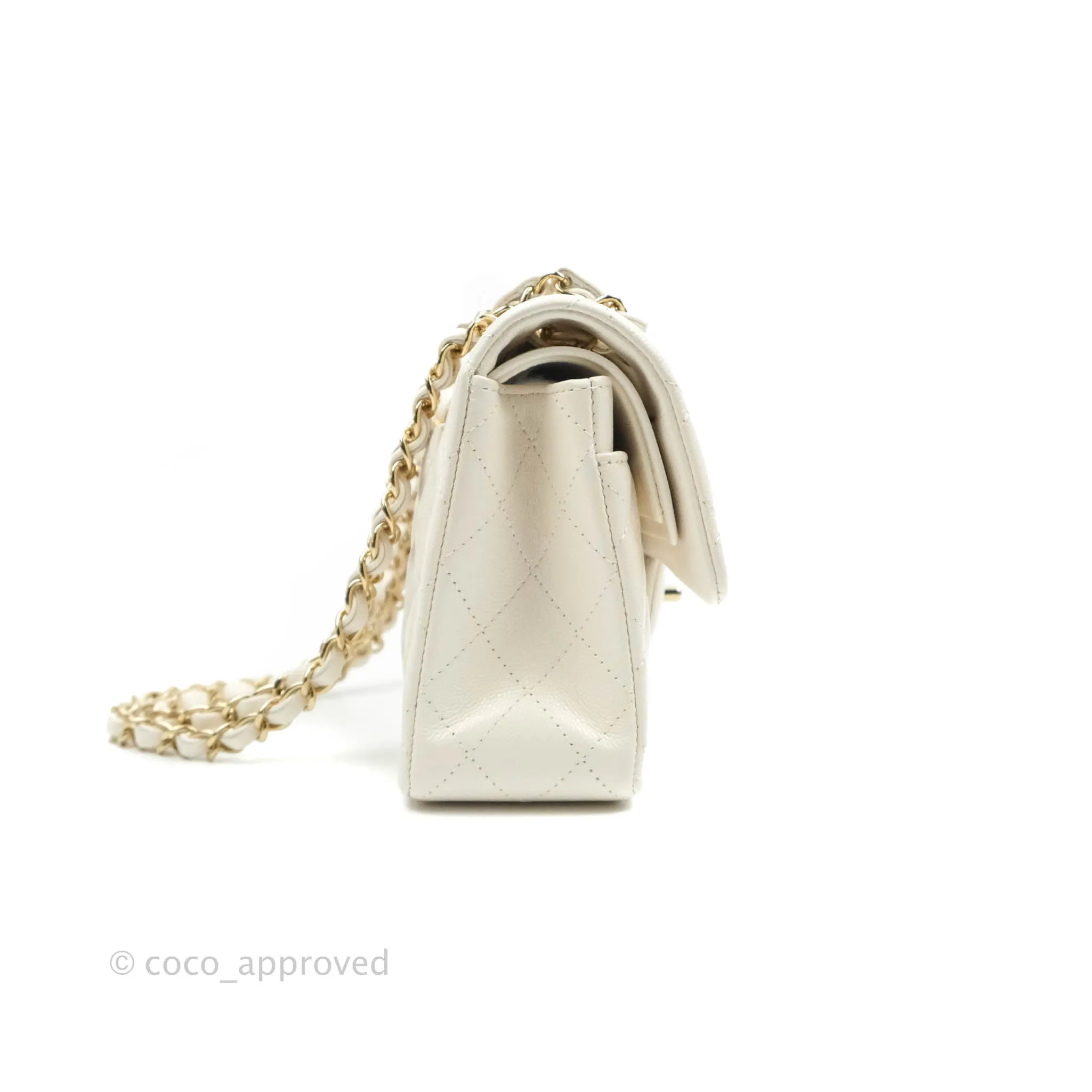Chanel Classic Quilted Small S/M Flap White Caviar Gold Hardware