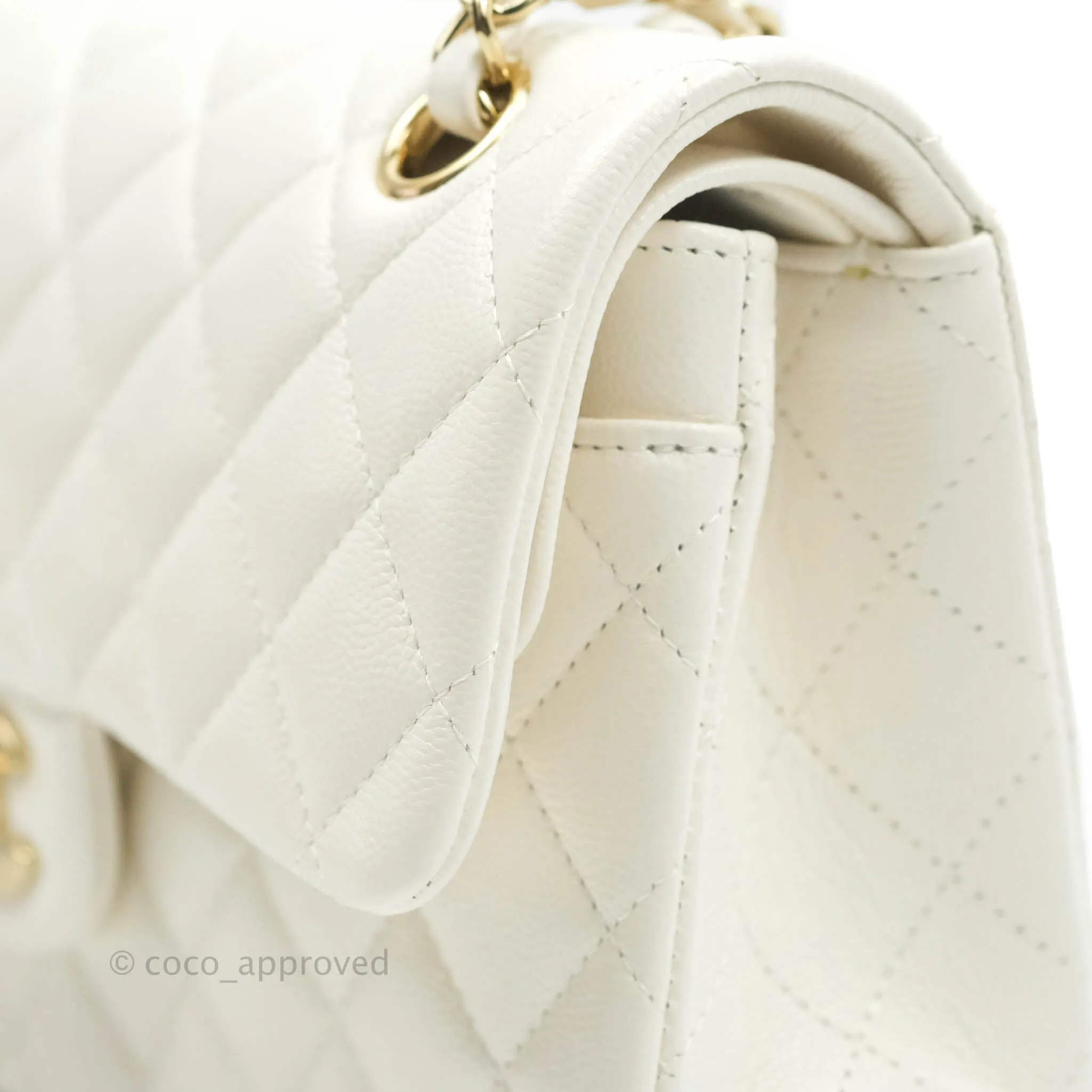 Chanel Classic Quilted Small S/M Flap White Caviar Gold Hardware