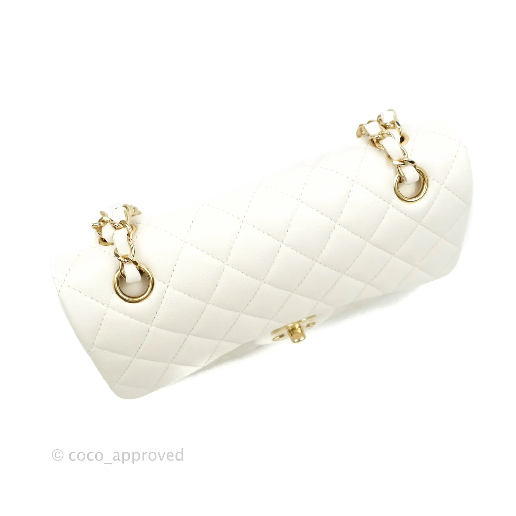 Chanel Classic Quilted Small S/M Flap White Caviar Gold Hardware