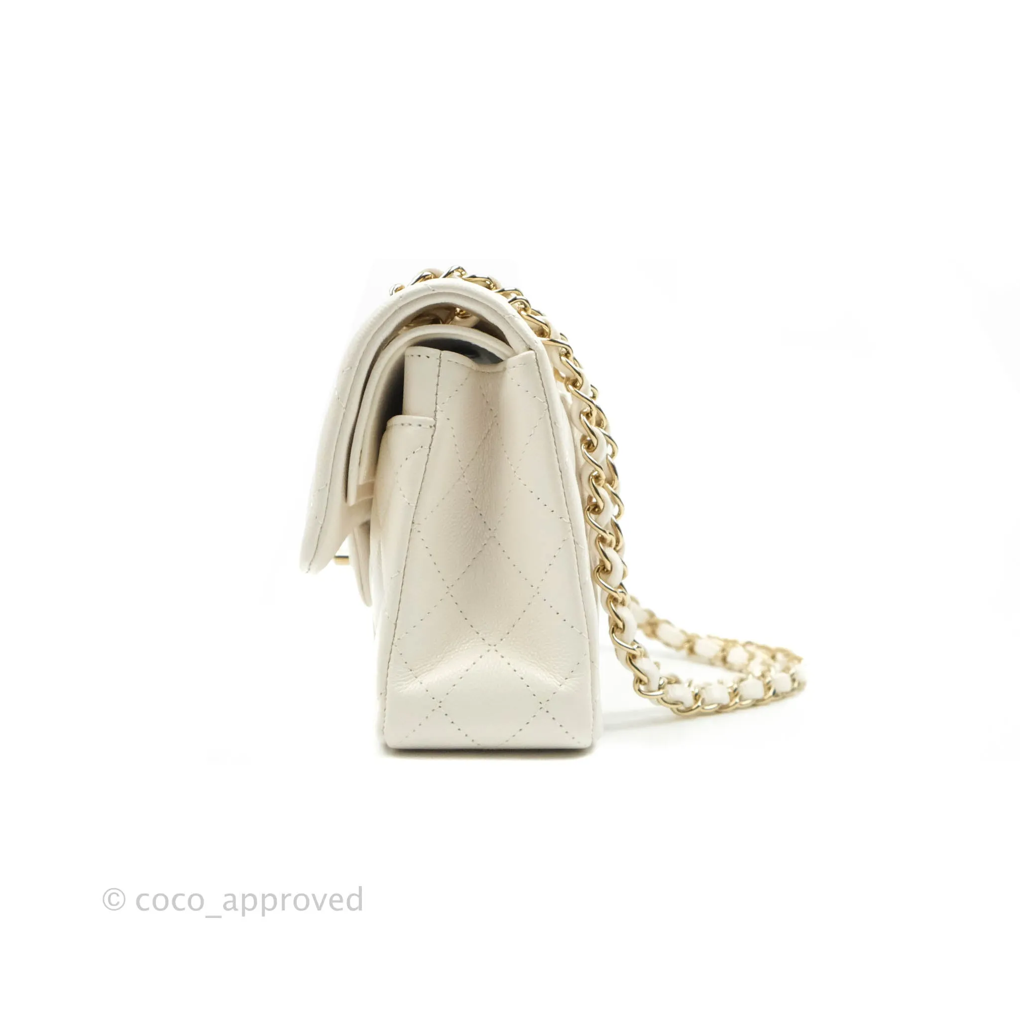Chanel Classic Quilted Small S/M Flap White Caviar Gold Hardware