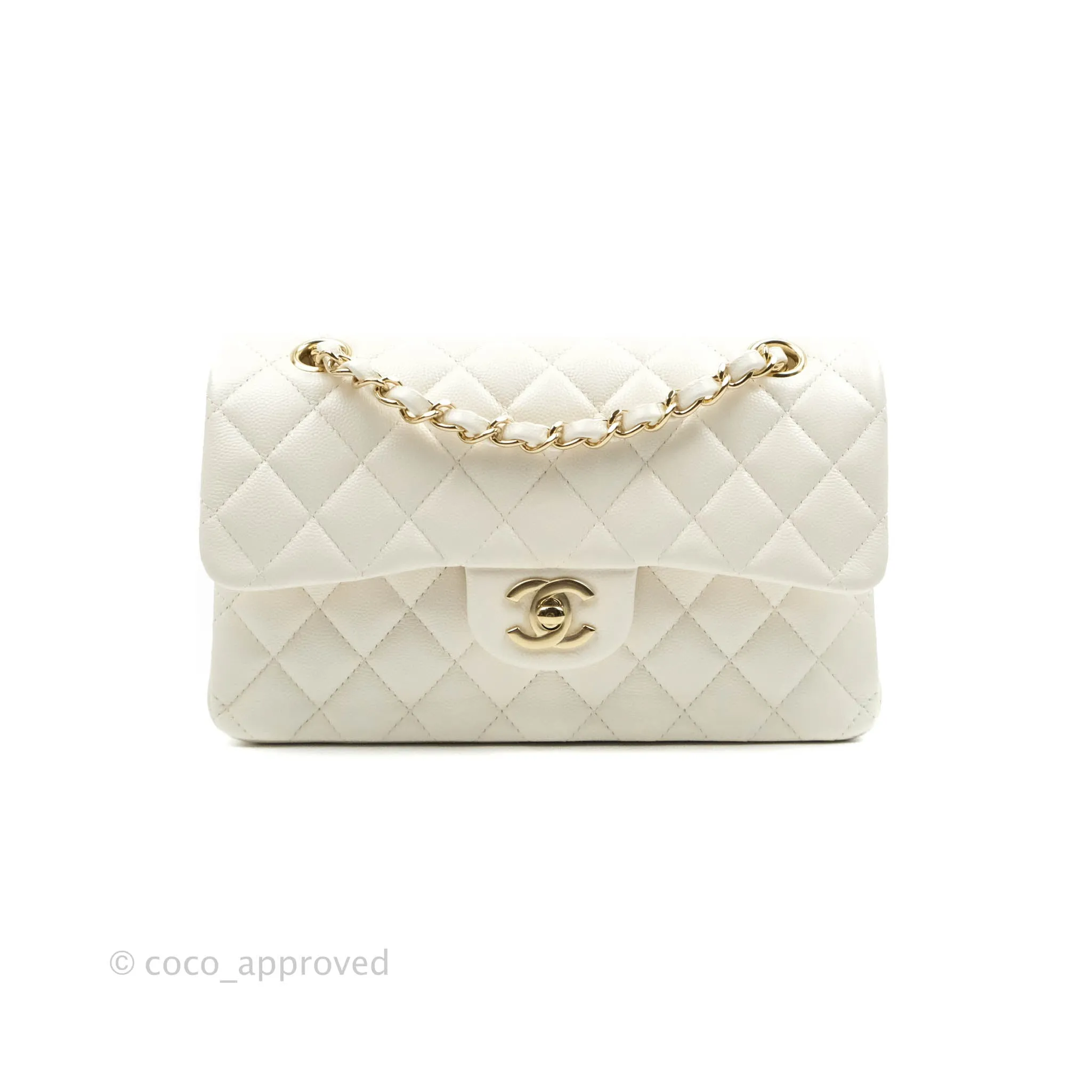 Chanel Classic Quilted Small S/M Flap White Caviar Gold Hardware