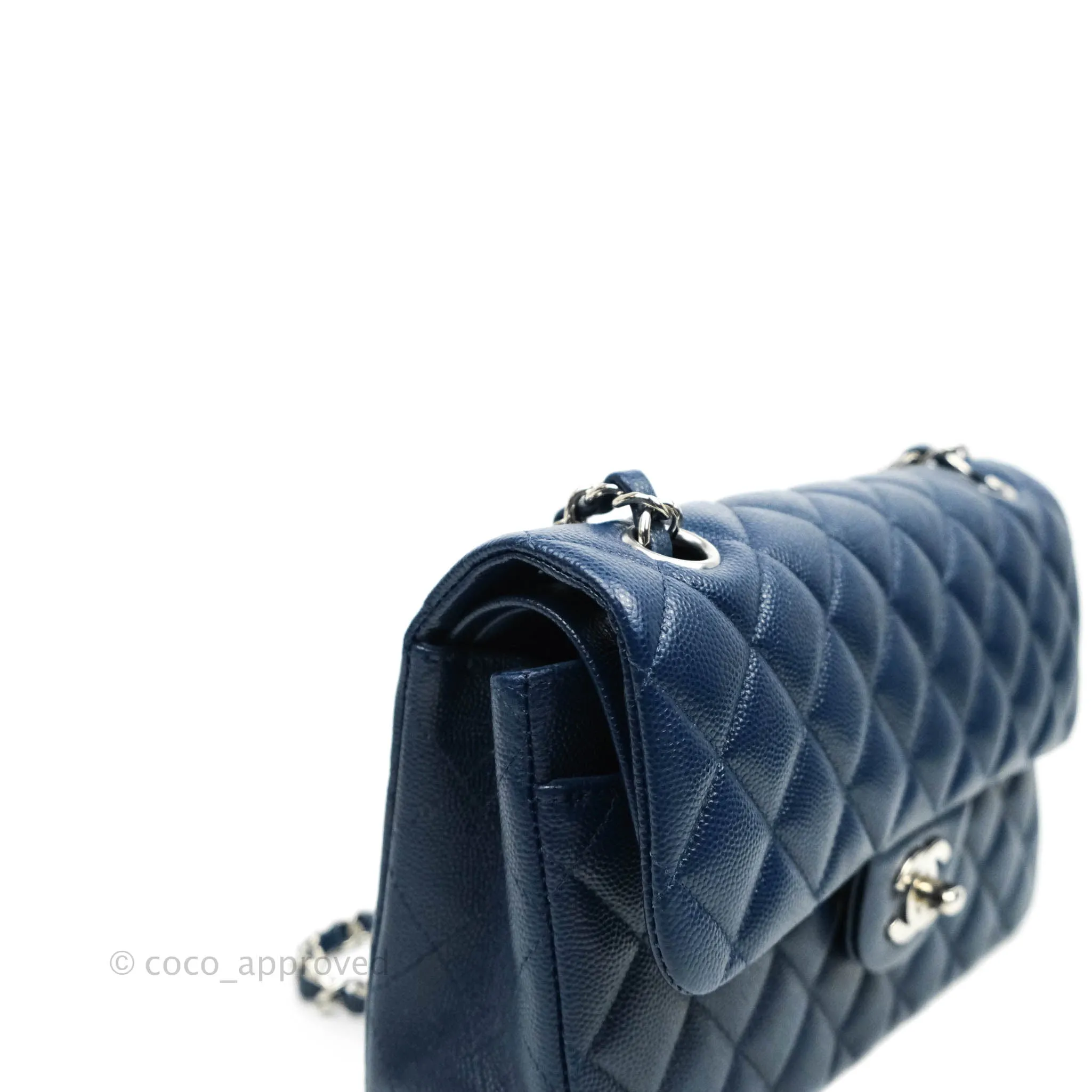 Chanel Classic Small S/M Flap Dark Blue Caviar Silver Hardware 17B