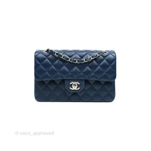 Chanel Classic Small S/M Flap Dark Blue Caviar Silver Hardware 17B