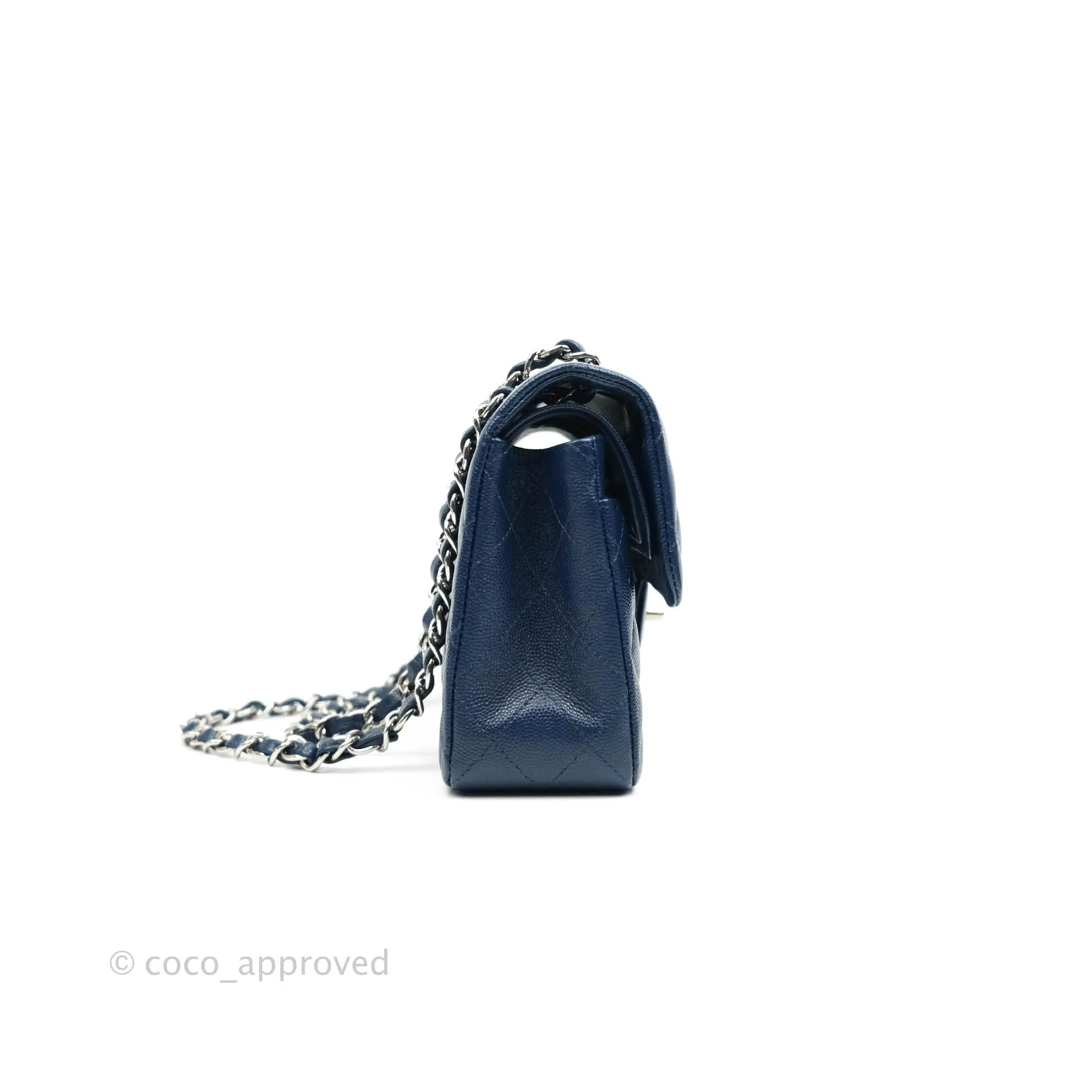 Chanel Classic Small S/M Flap Dark Blue Caviar Silver Hardware 17B