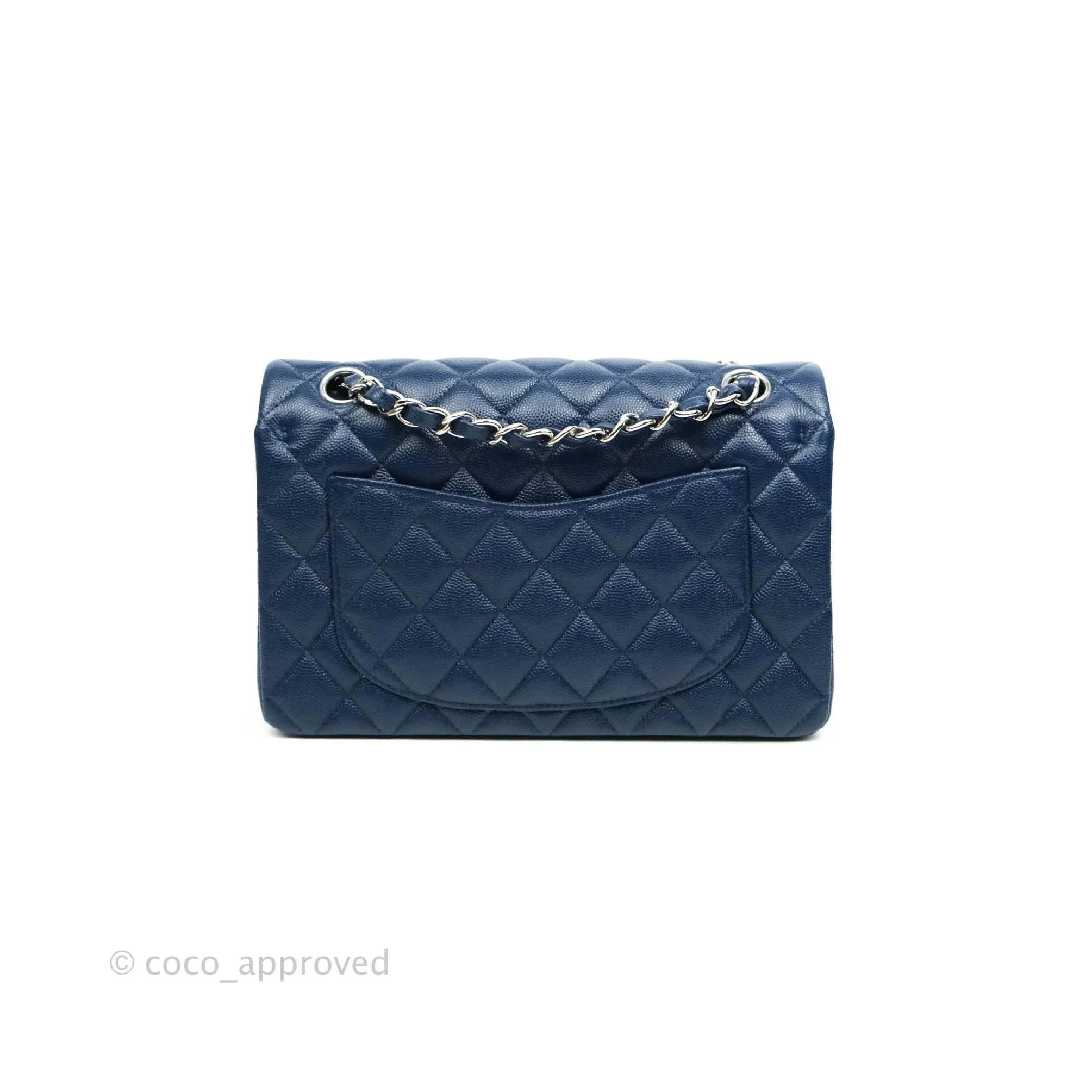 Chanel Classic Small S/M Flap Dark Blue Caviar Silver Hardware 17B