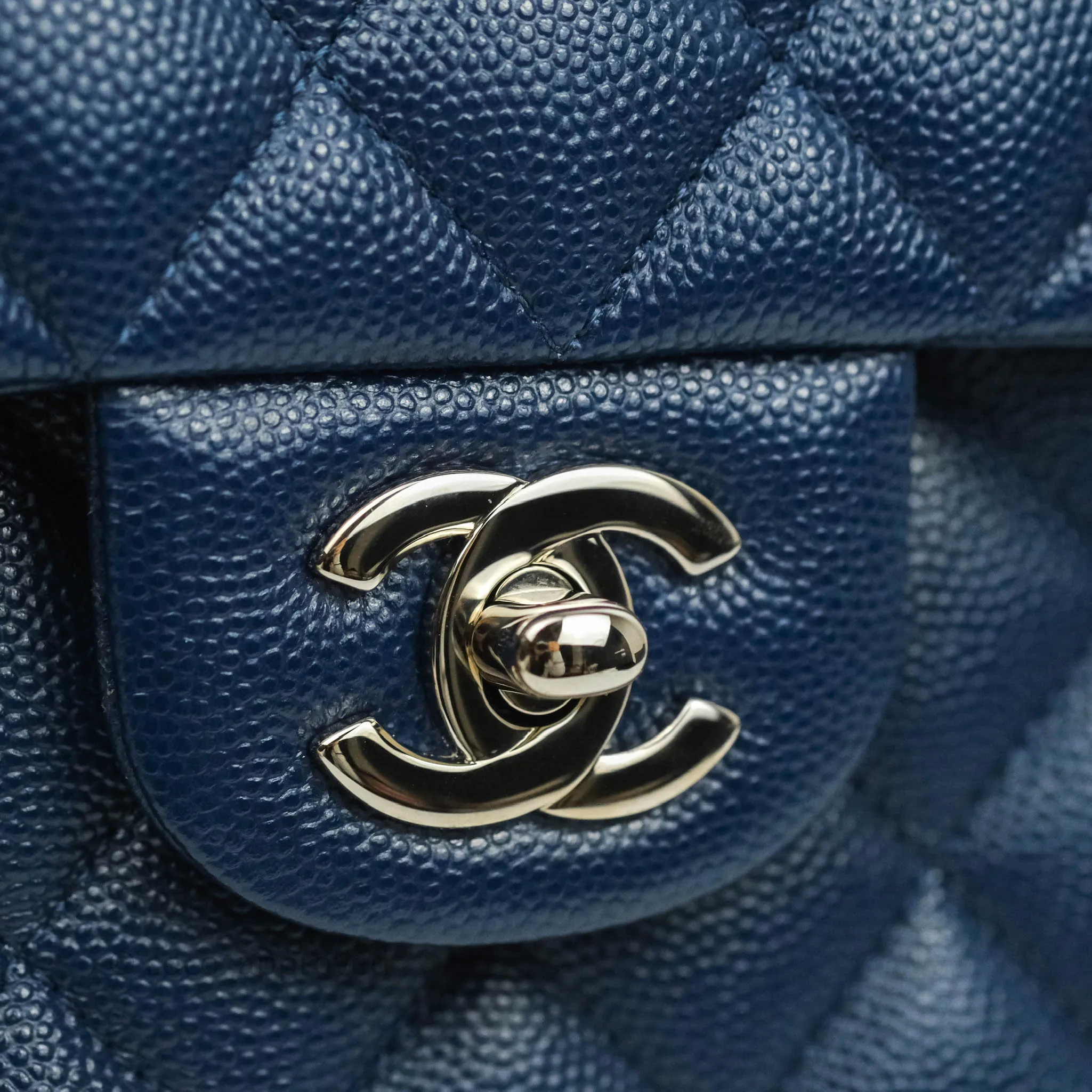 Chanel Classic Small S/M Flap Dark Blue Caviar Silver Hardware 17B