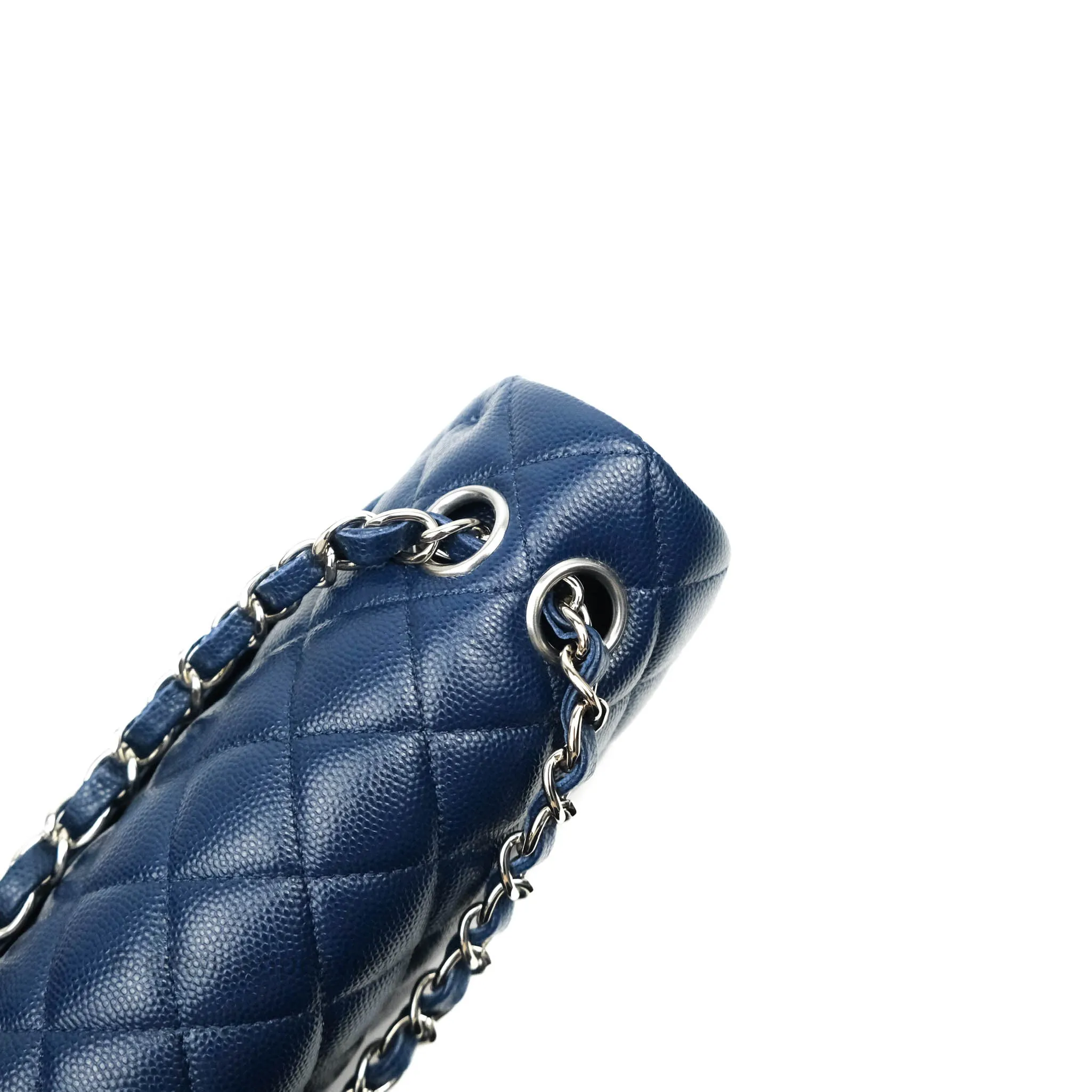 Chanel Classic Small S/M Flap Dark Blue Caviar Silver Hardware 17B