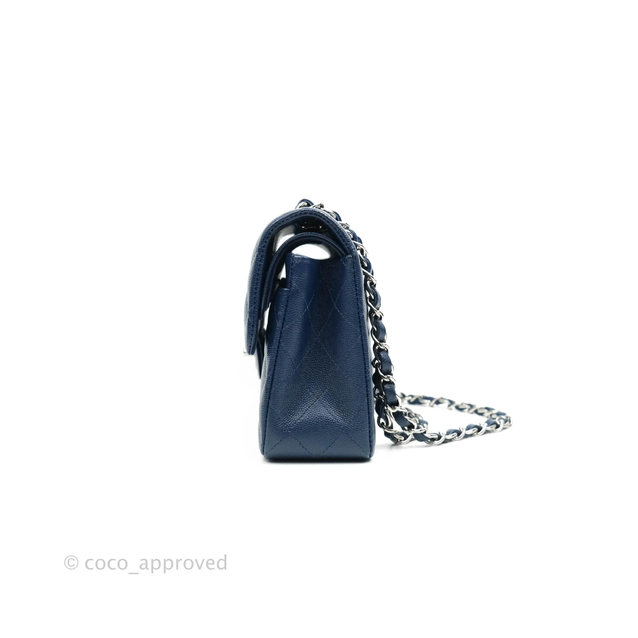 Chanel Classic Small S/M Flap Dark Blue Caviar Silver Hardware 17B