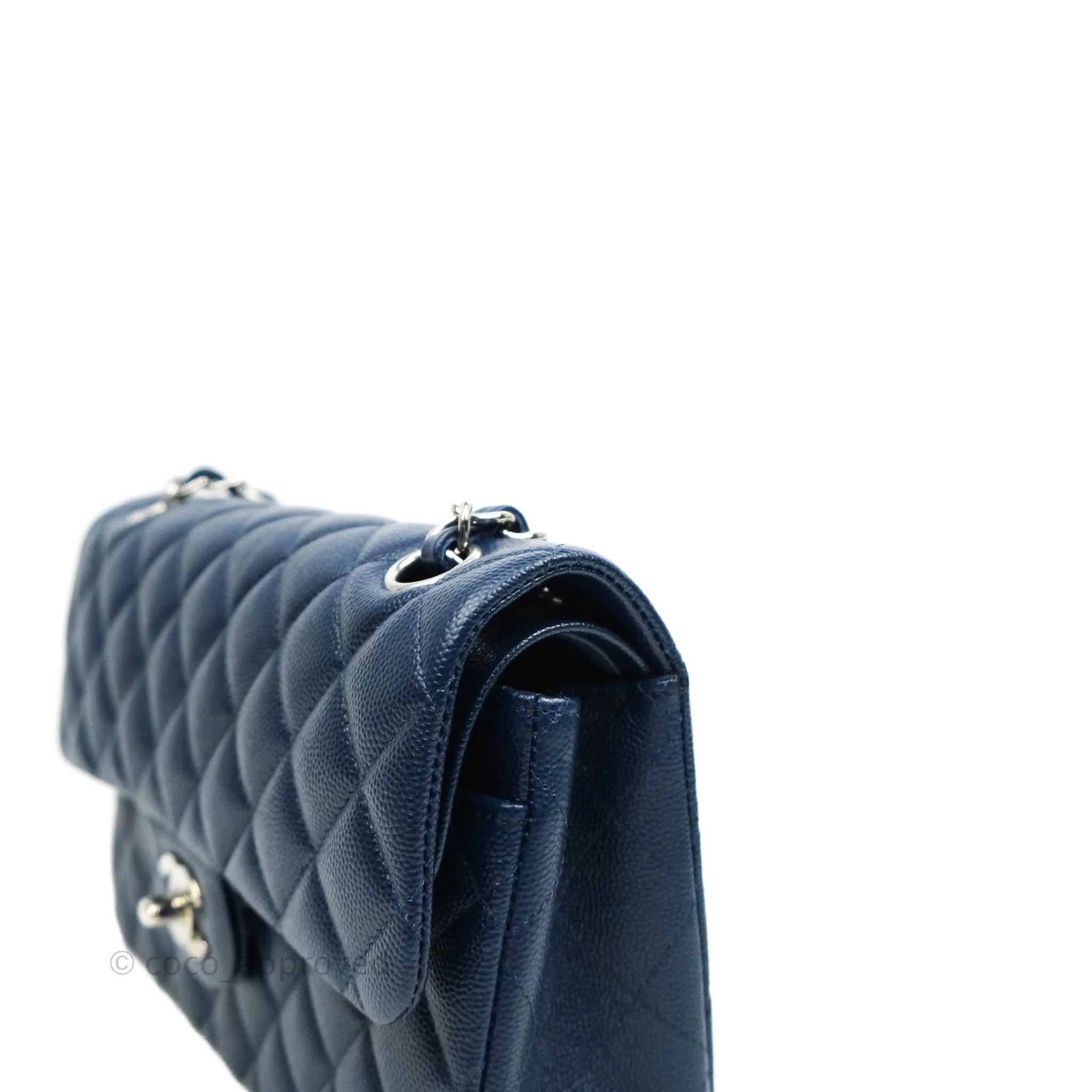 Chanel Classic Small S/M Flap Dark Blue Caviar Silver Hardware 17B