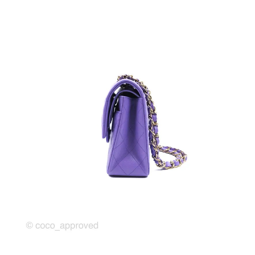 Chanel Classic Small S/M Flap Purple Caviar Light Gold Hardware 20S