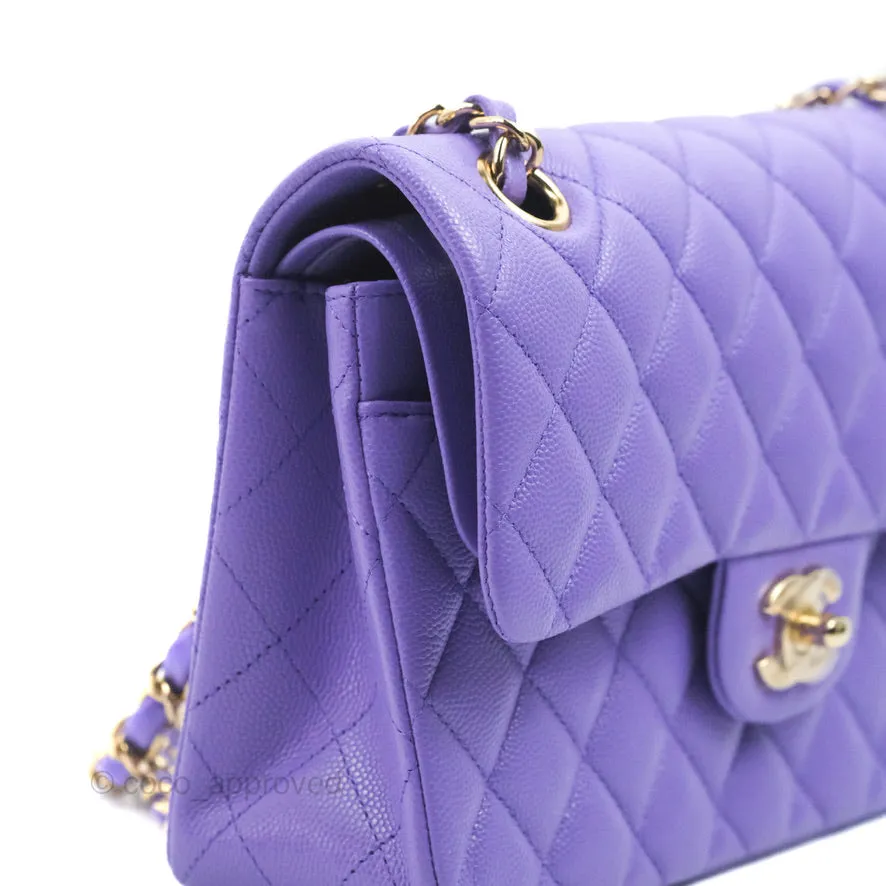 Chanel Classic Small S/M Flap Purple Caviar Light Gold Hardware 20S