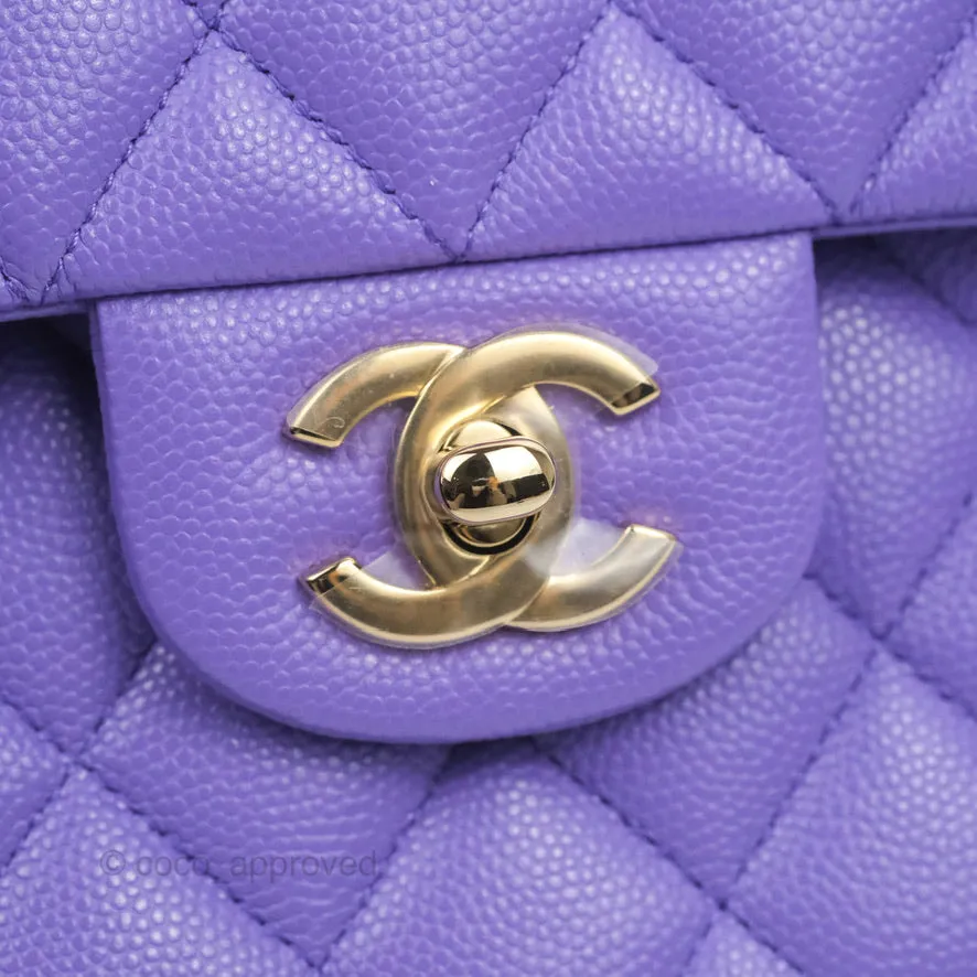 Chanel Classic Small S/M Flap Purple Caviar Light Gold Hardware 20S