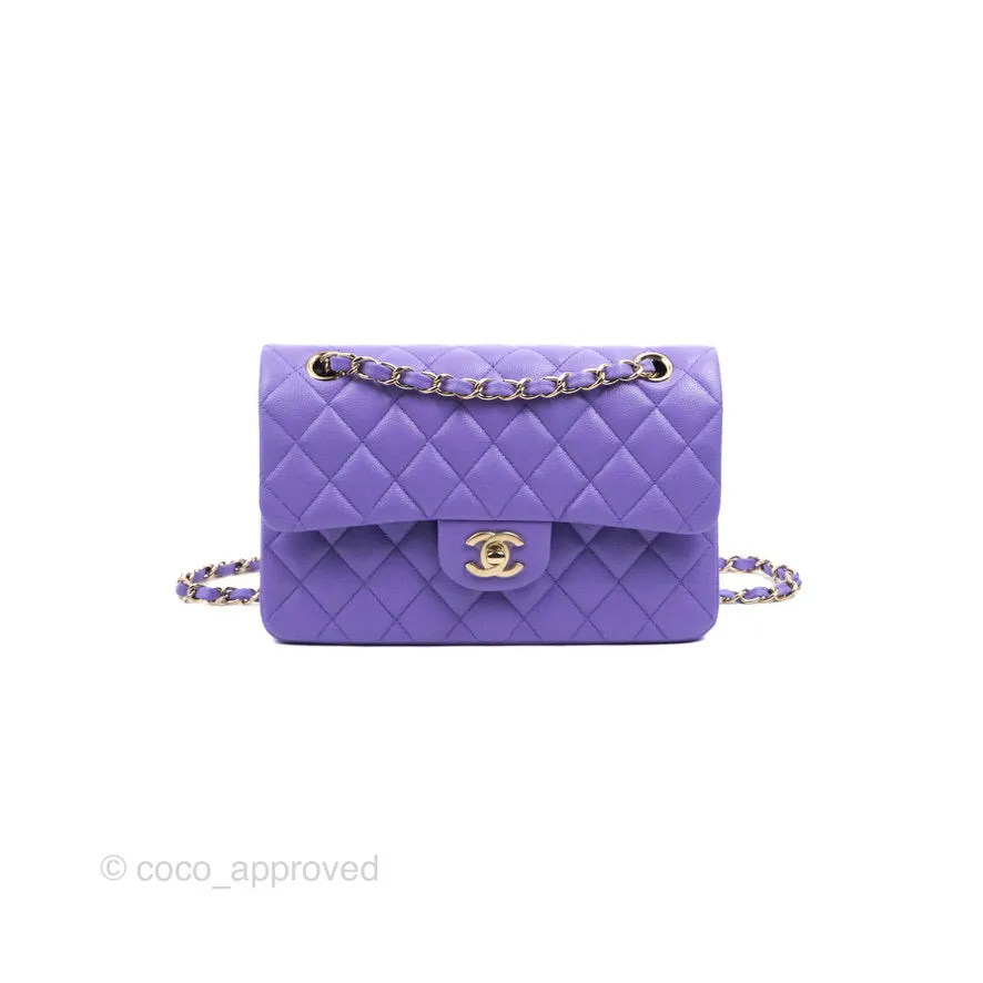 Chanel Classic Small S/M Flap Purple Caviar Light Gold Hardware 20S