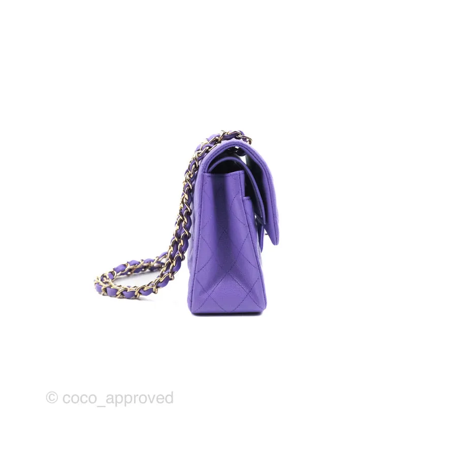 Chanel Classic Small S/M Flap Purple Caviar Light Gold Hardware 20S