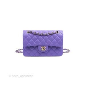 Chanel Classic Small S/M Flap Purple Caviar Light Gold Hardware 20S