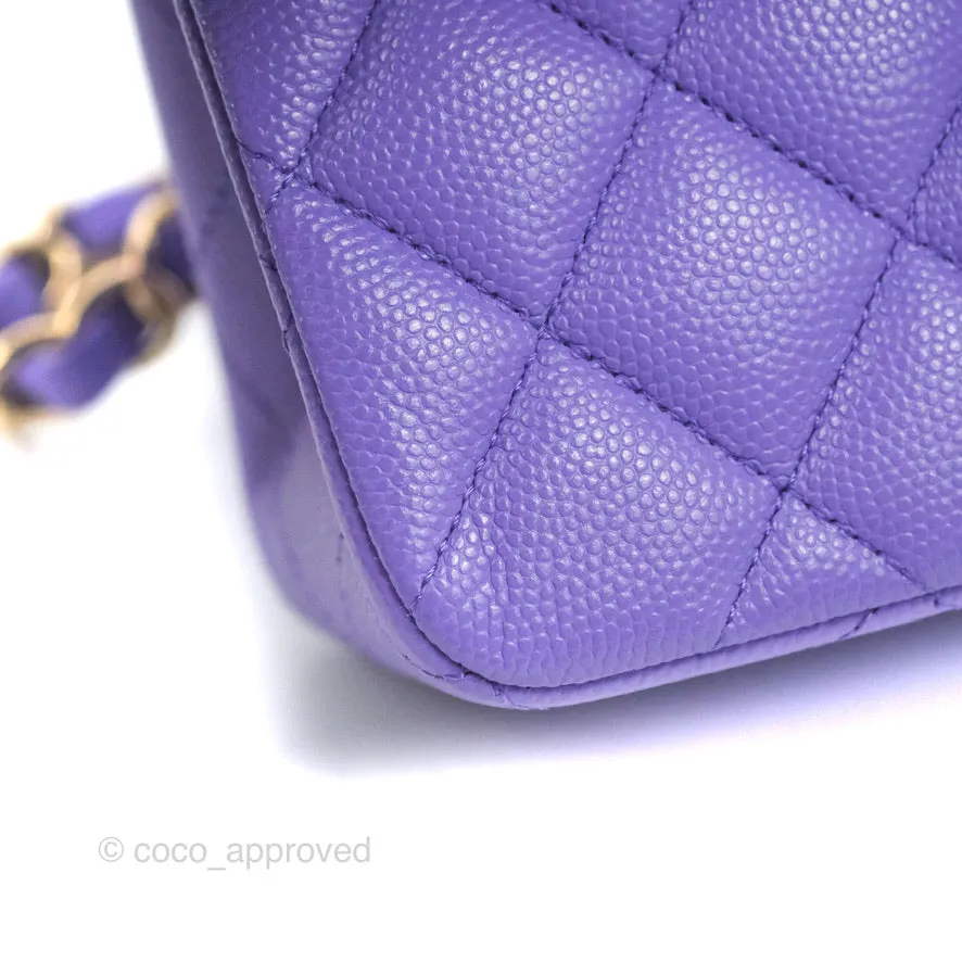 Chanel Classic Small S/M Flap Purple Caviar Light Gold Hardware 20S