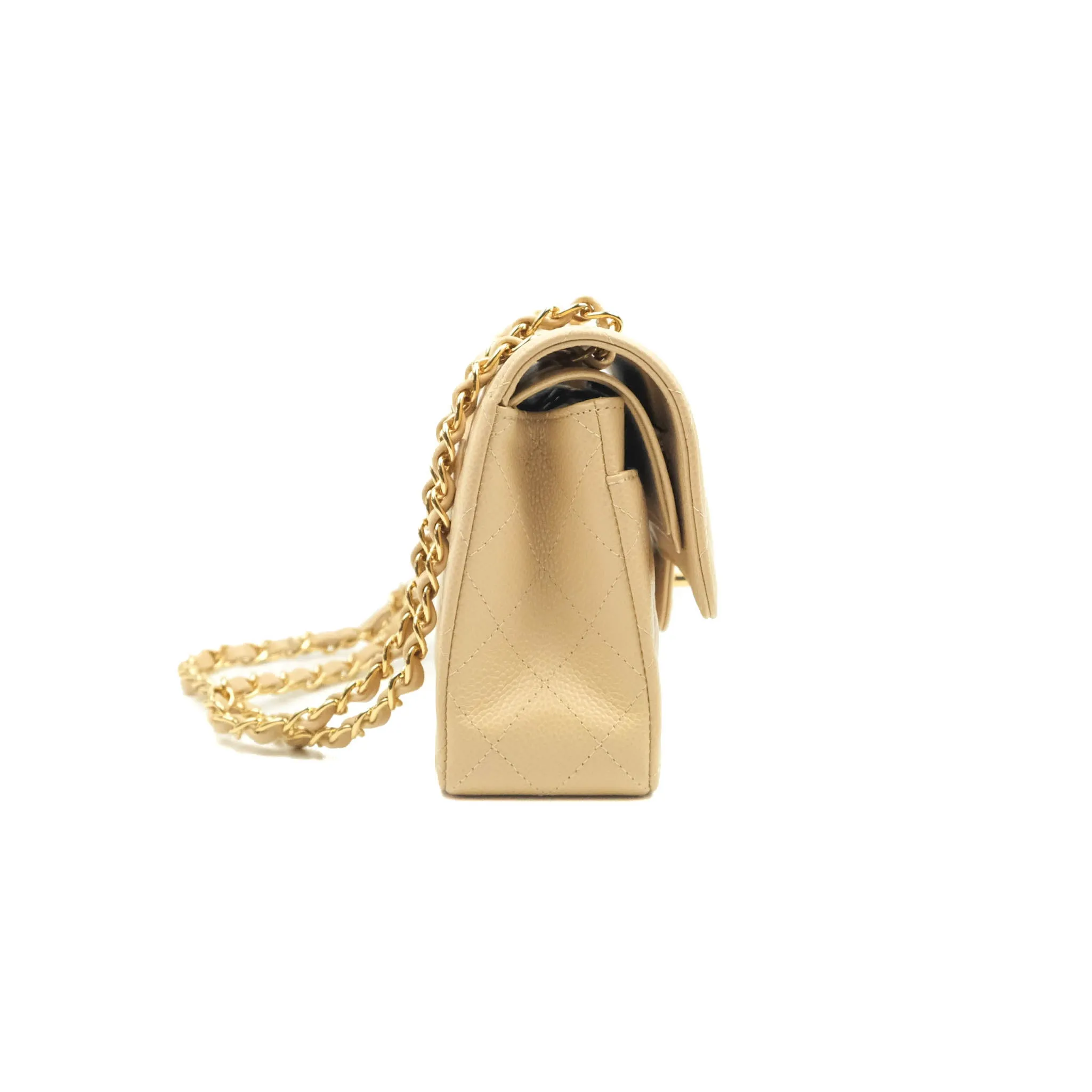 Chanel Classic Small S/M Quilted Flap Beige Caviar Gold Hardware