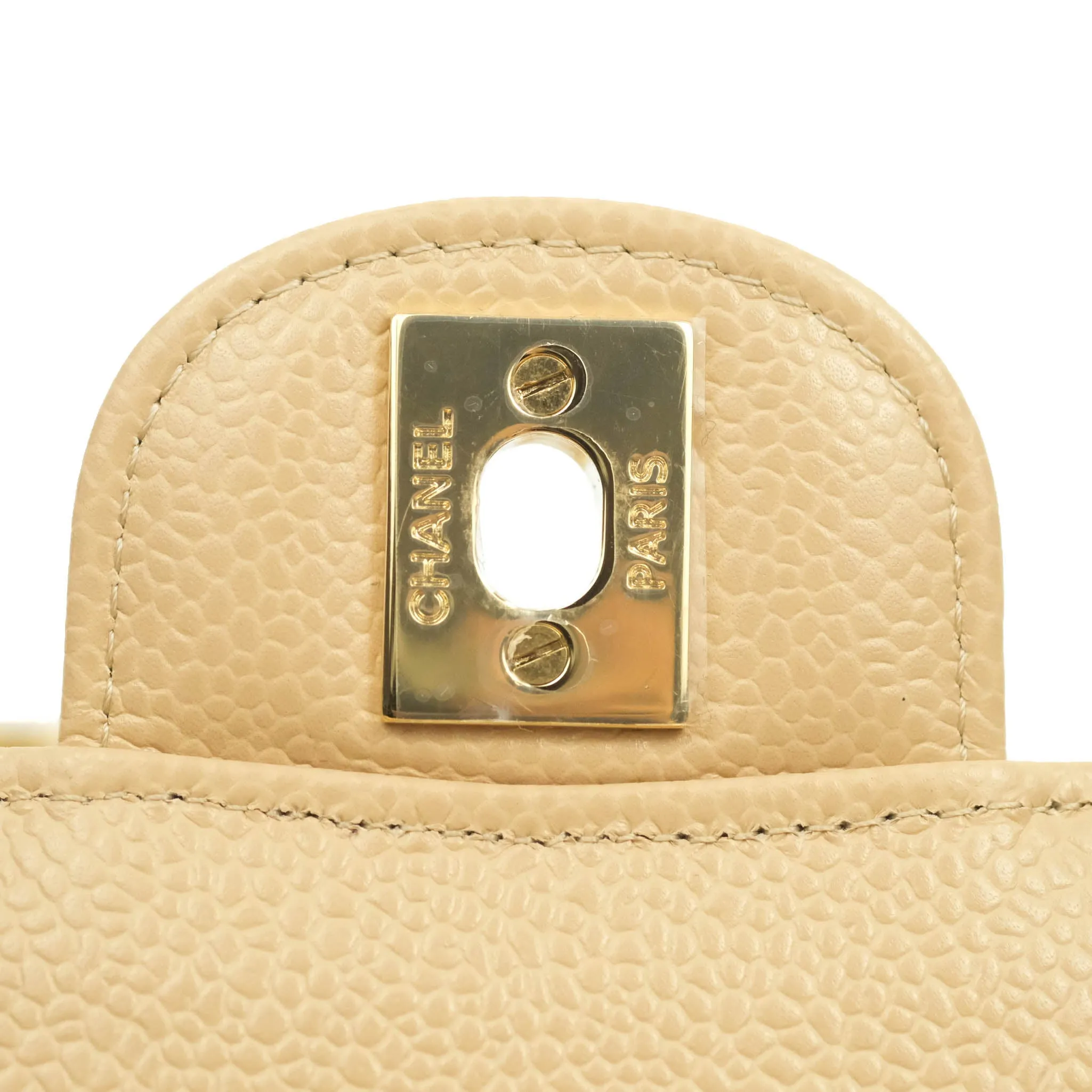 Chanel Classic Small S/M Quilted Flap Beige Caviar Gold Hardware