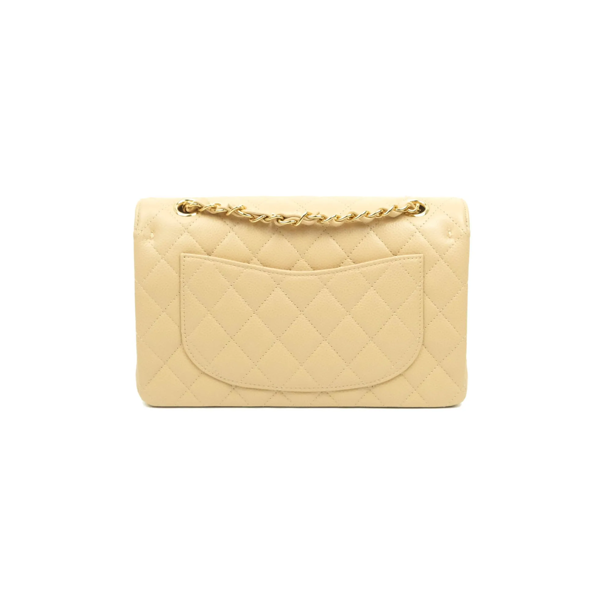 Chanel Classic Small S/M Quilted Flap Beige Caviar Gold Hardware