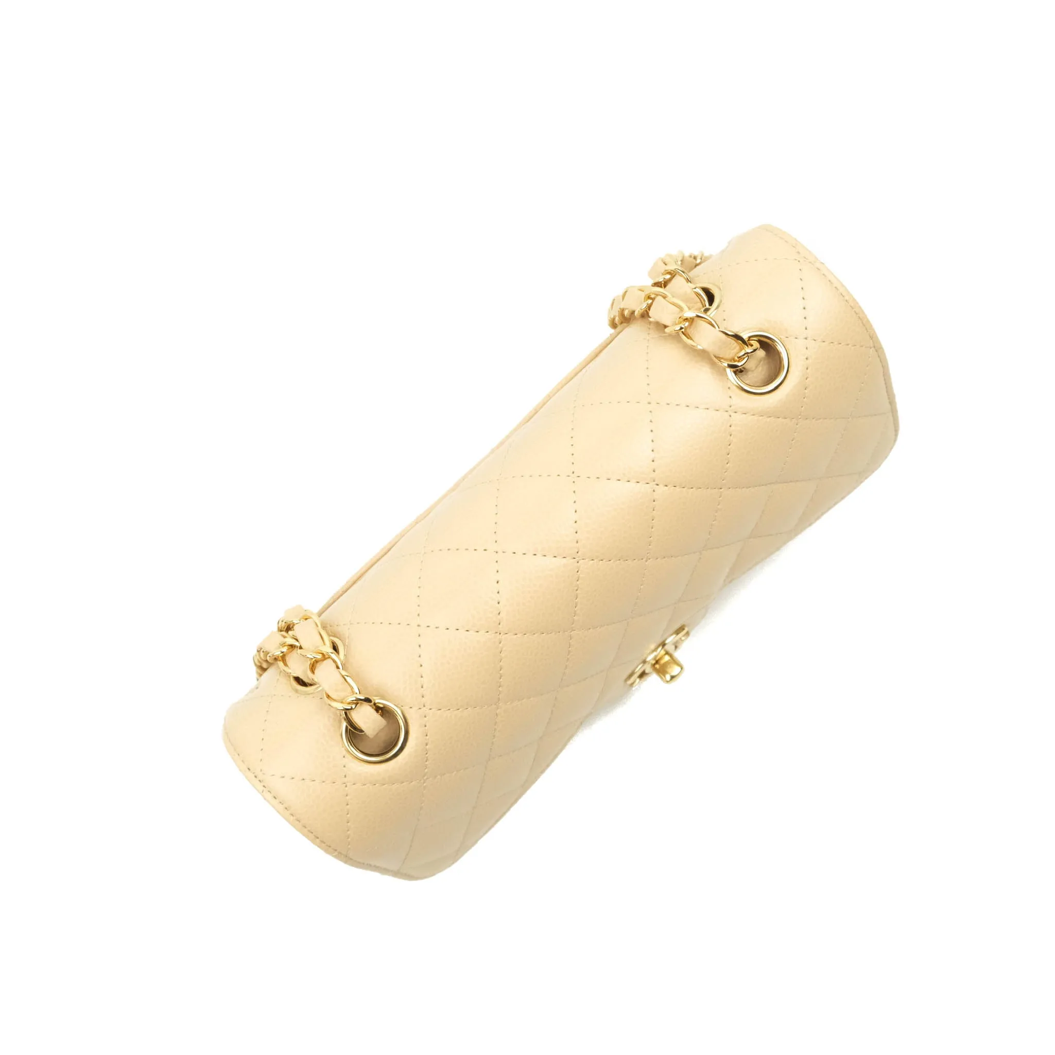 Chanel Classic Small S/M Quilted Flap Beige Caviar Gold Hardware