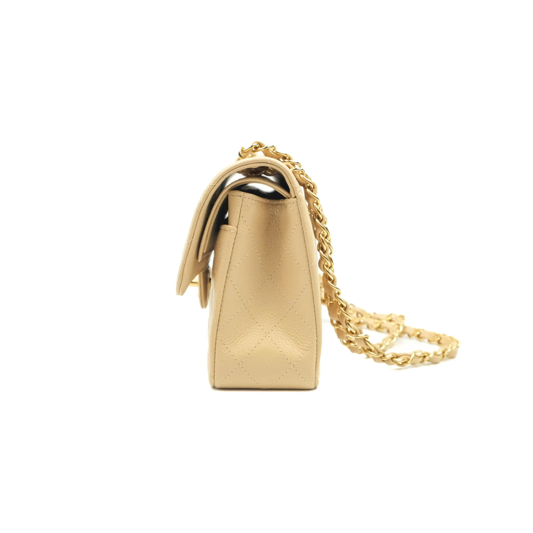 Chanel Classic Small S/M Quilted Flap Beige Caviar Gold Hardware