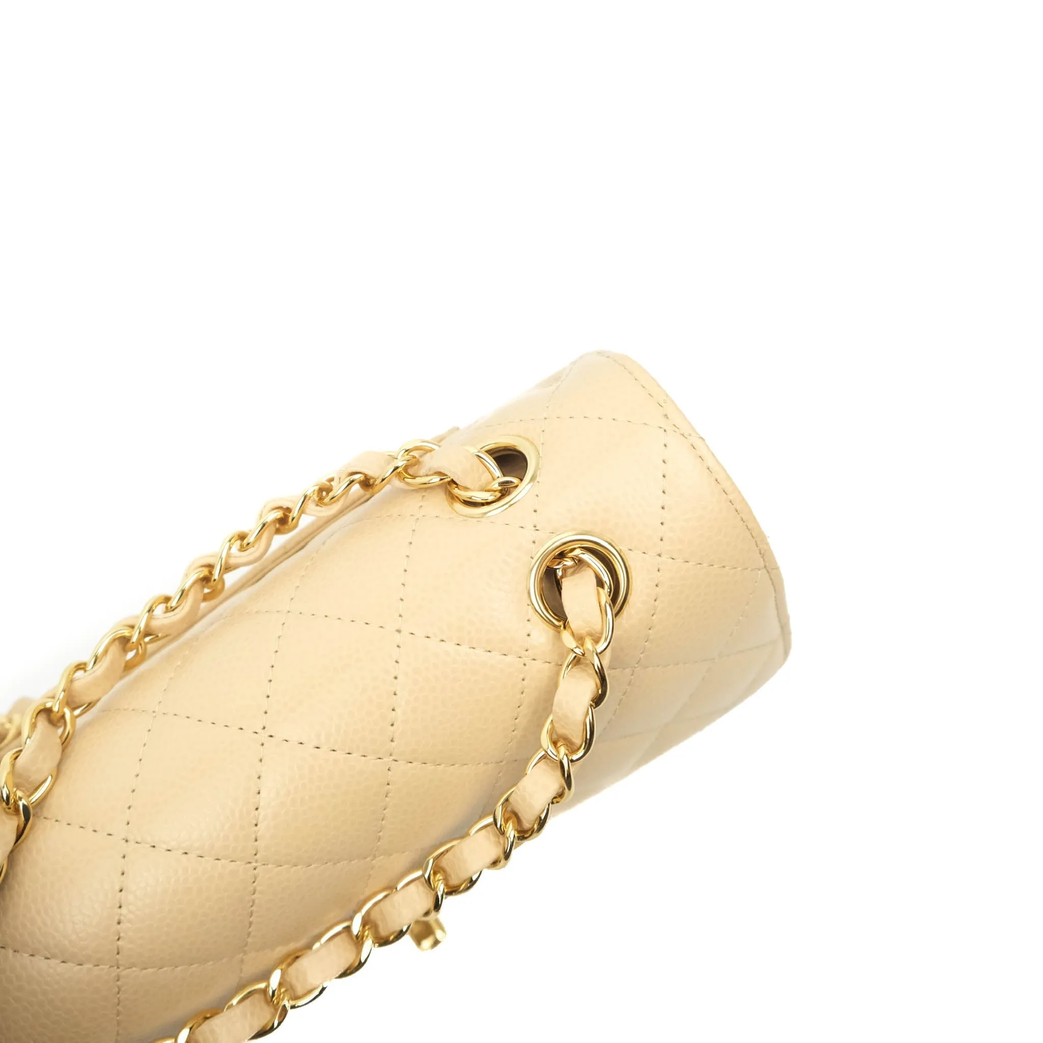 Chanel Classic Small S/M Quilted Flap Beige Caviar Gold Hardware