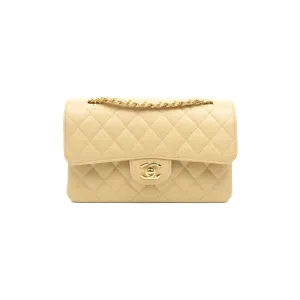Chanel Classic Small S/M Quilted Flap Beige Caviar Gold Hardware