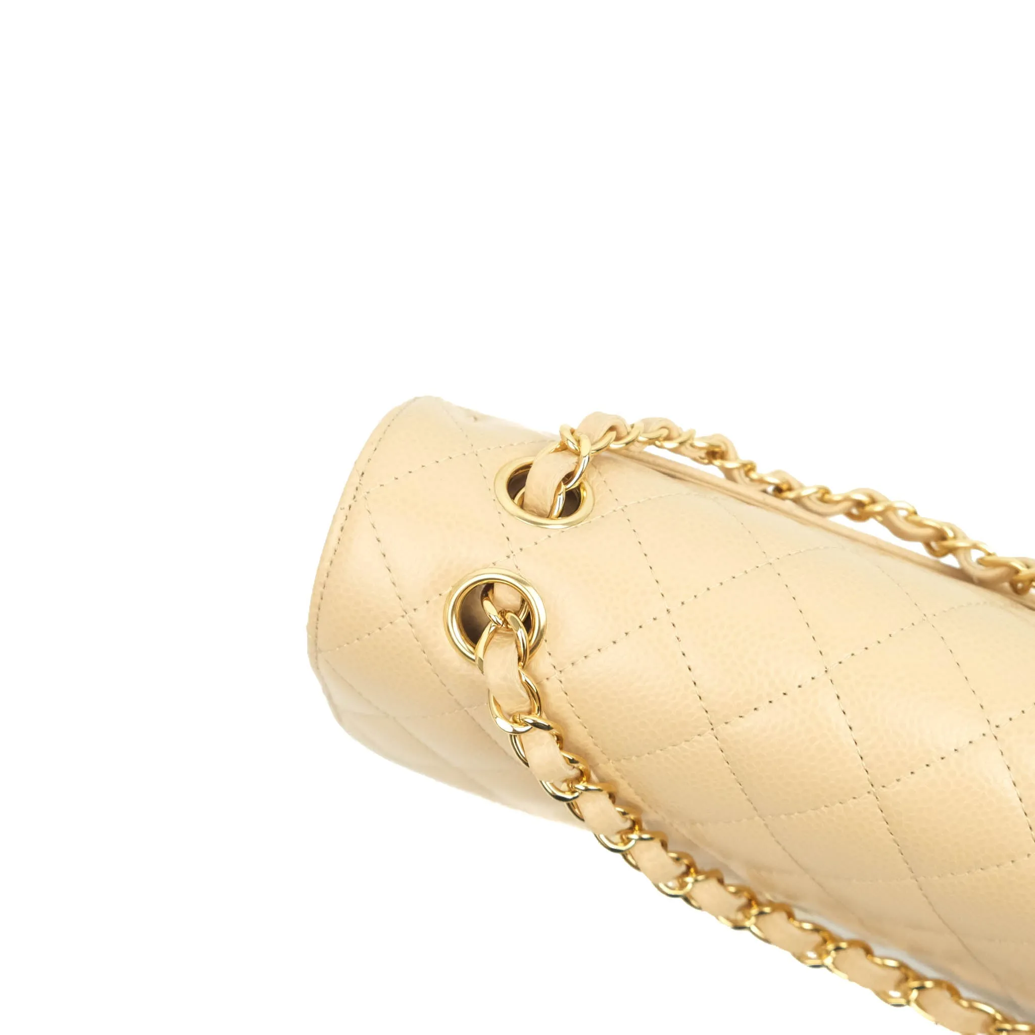 Chanel Classic Small S/M Quilted Flap Beige Caviar Gold Hardware
