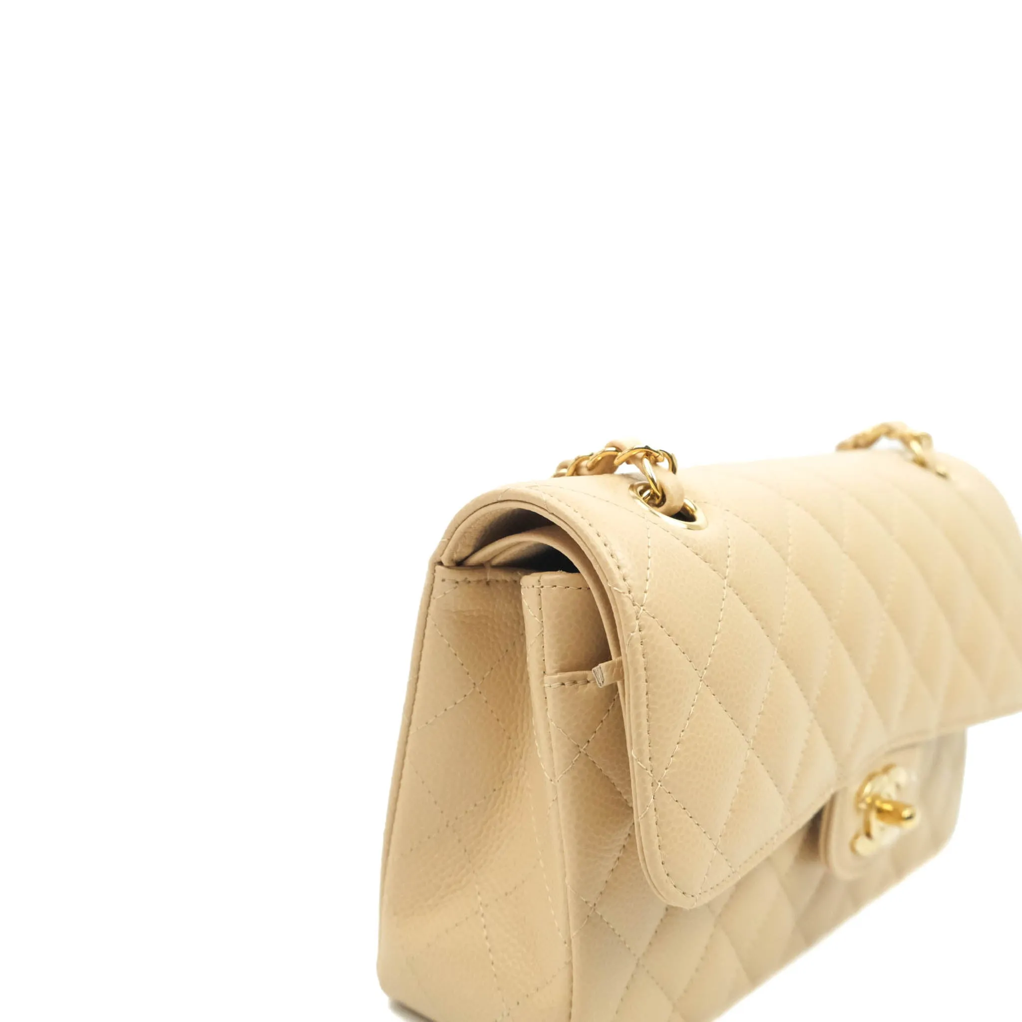 Chanel Classic Small S/M Quilted Flap Beige Caviar Gold Hardware