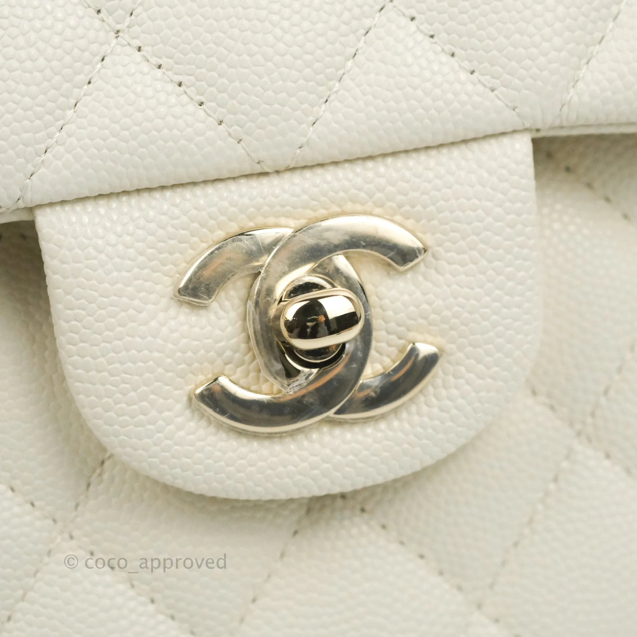 Chanel Classic Small S/M Quilted Flap White Caviar Gold Hardware 22C