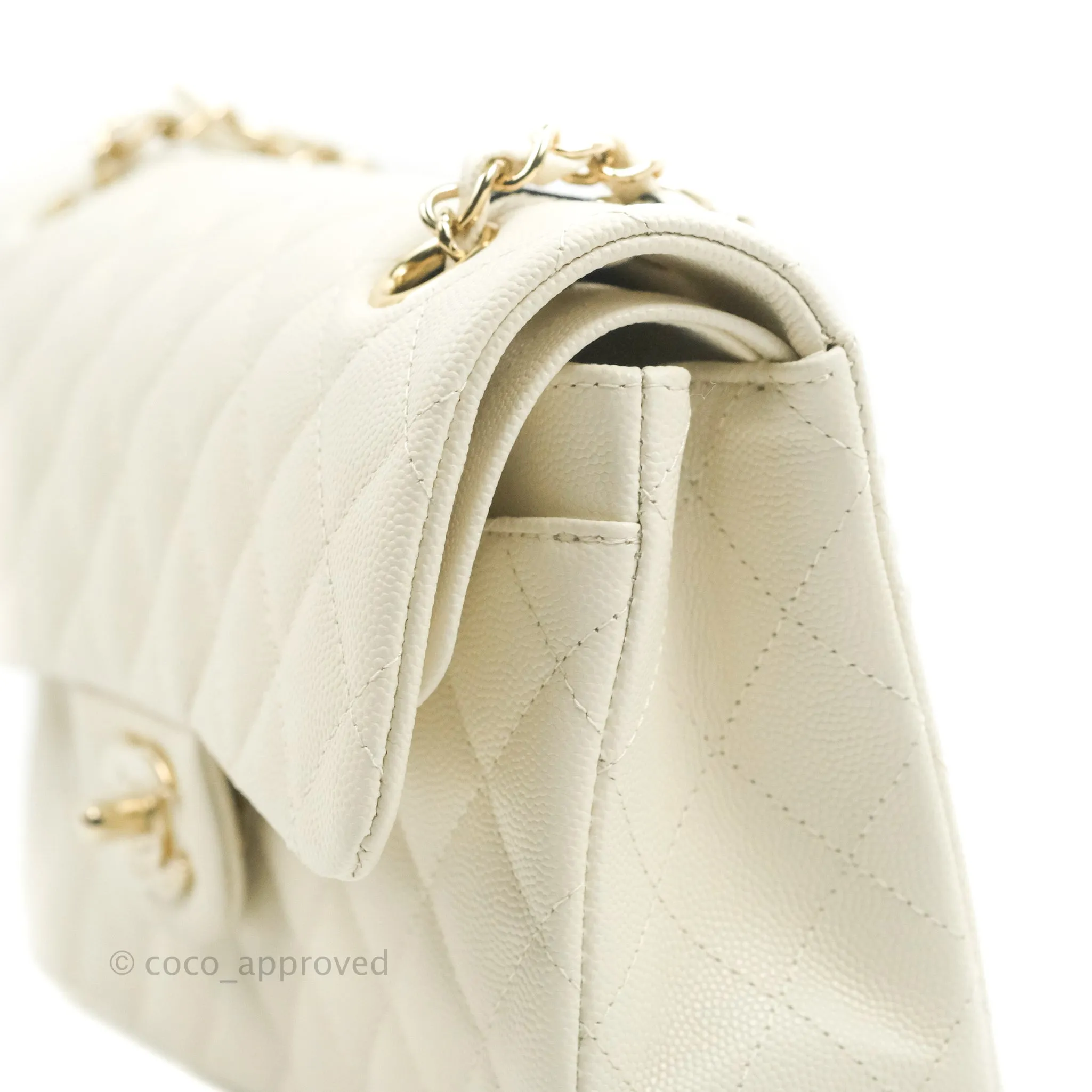 Chanel Classic Small S/M Quilted Flap White Caviar Gold Hardware 22C