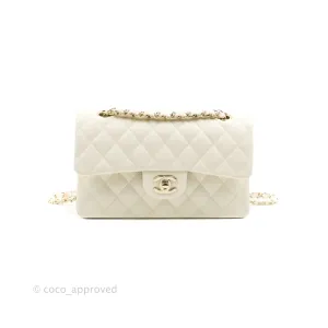 Chanel Classic Small S/M Quilted Flap White Caviar Gold Hardware 22C