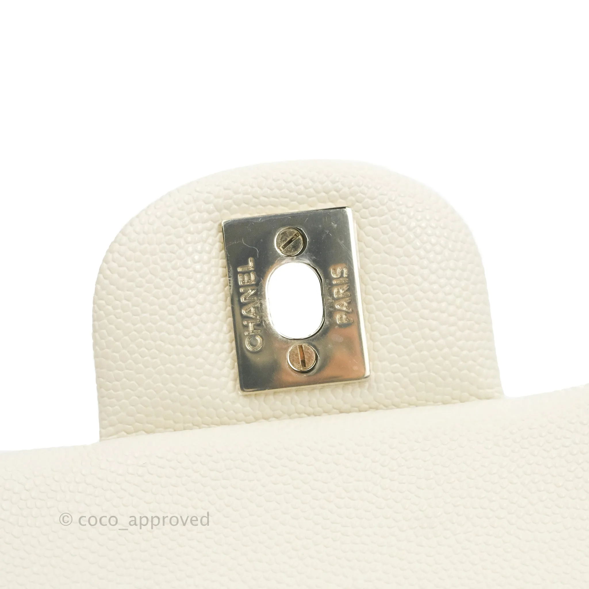 Chanel Classic Small S/M Quilted Flap White Caviar Gold Hardware 22C