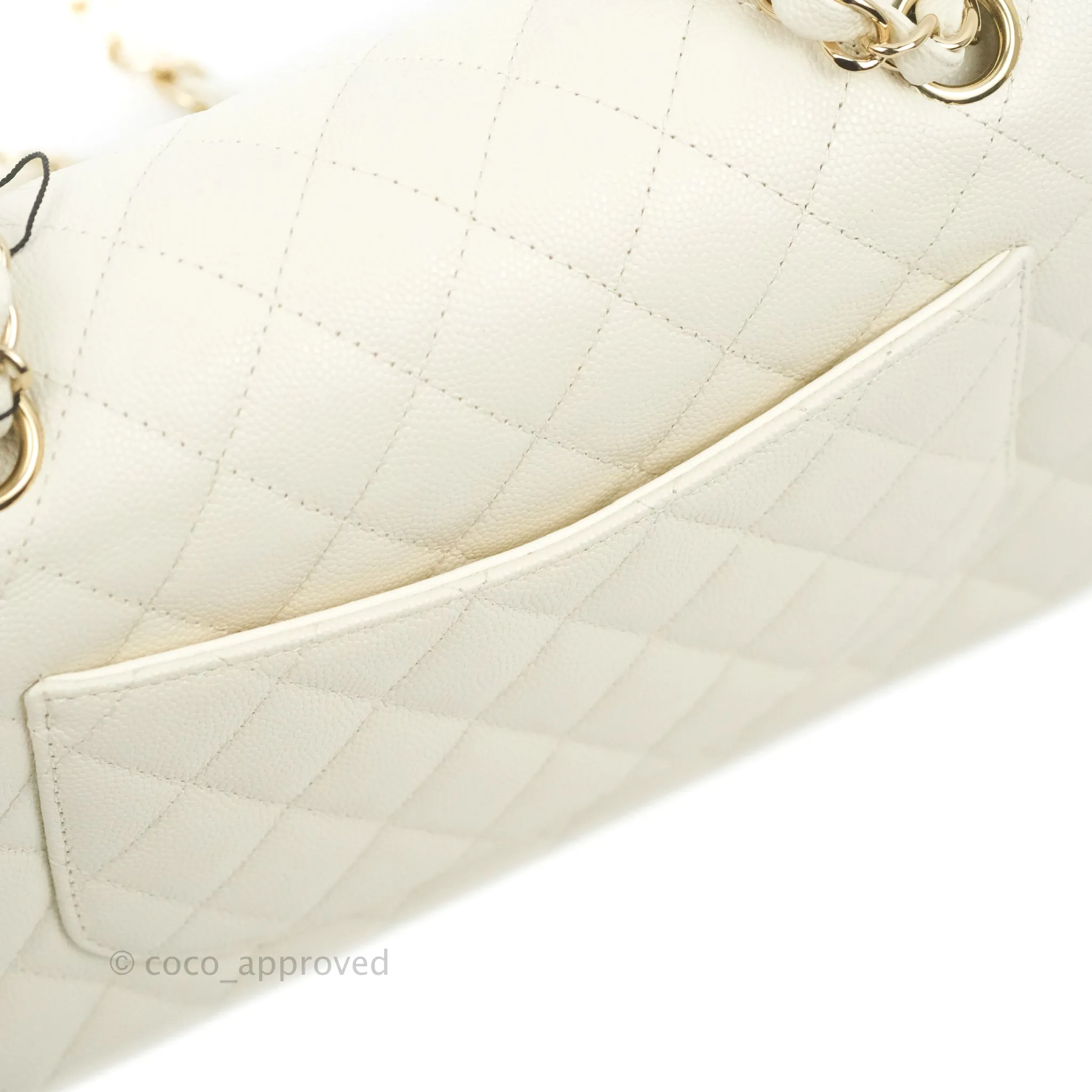 Chanel Classic Small S/M Quilted Flap White Caviar Gold Hardware 22C