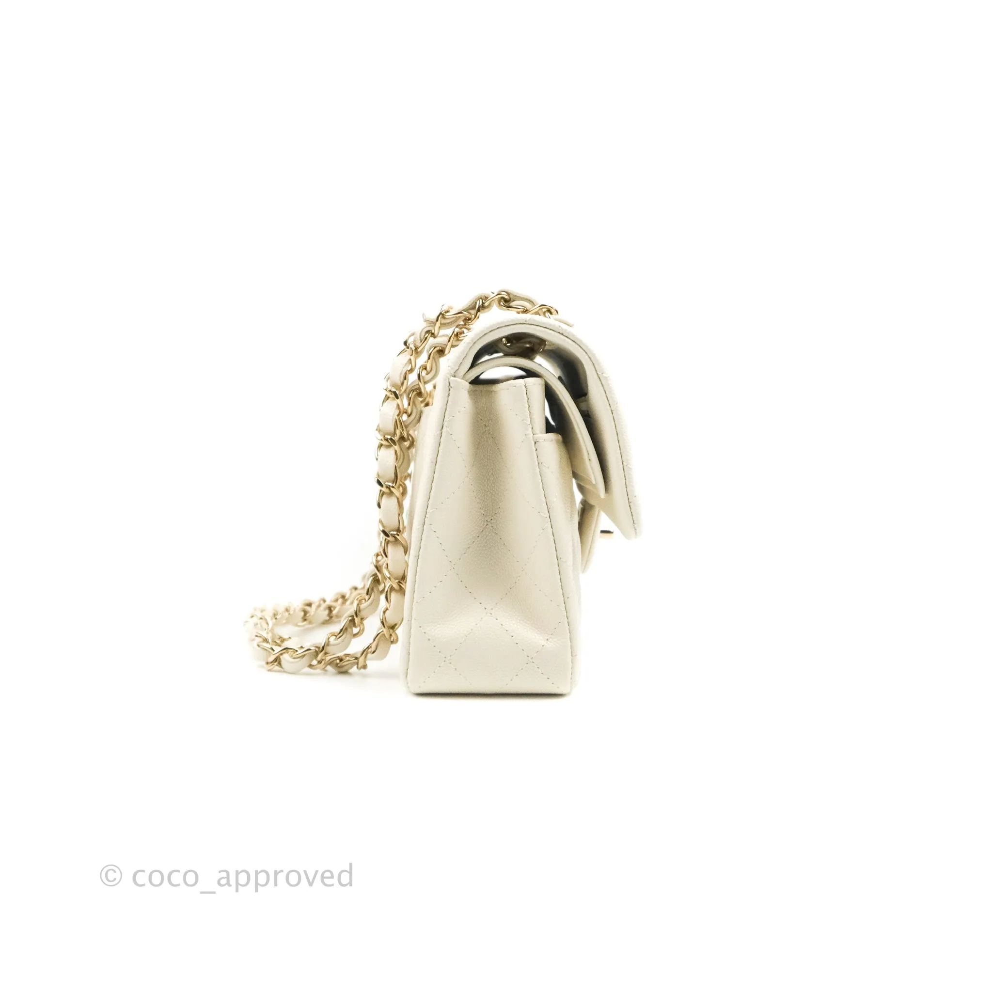 Chanel Classic Small S/M Quilted Flap White Caviar Gold Hardware 22C