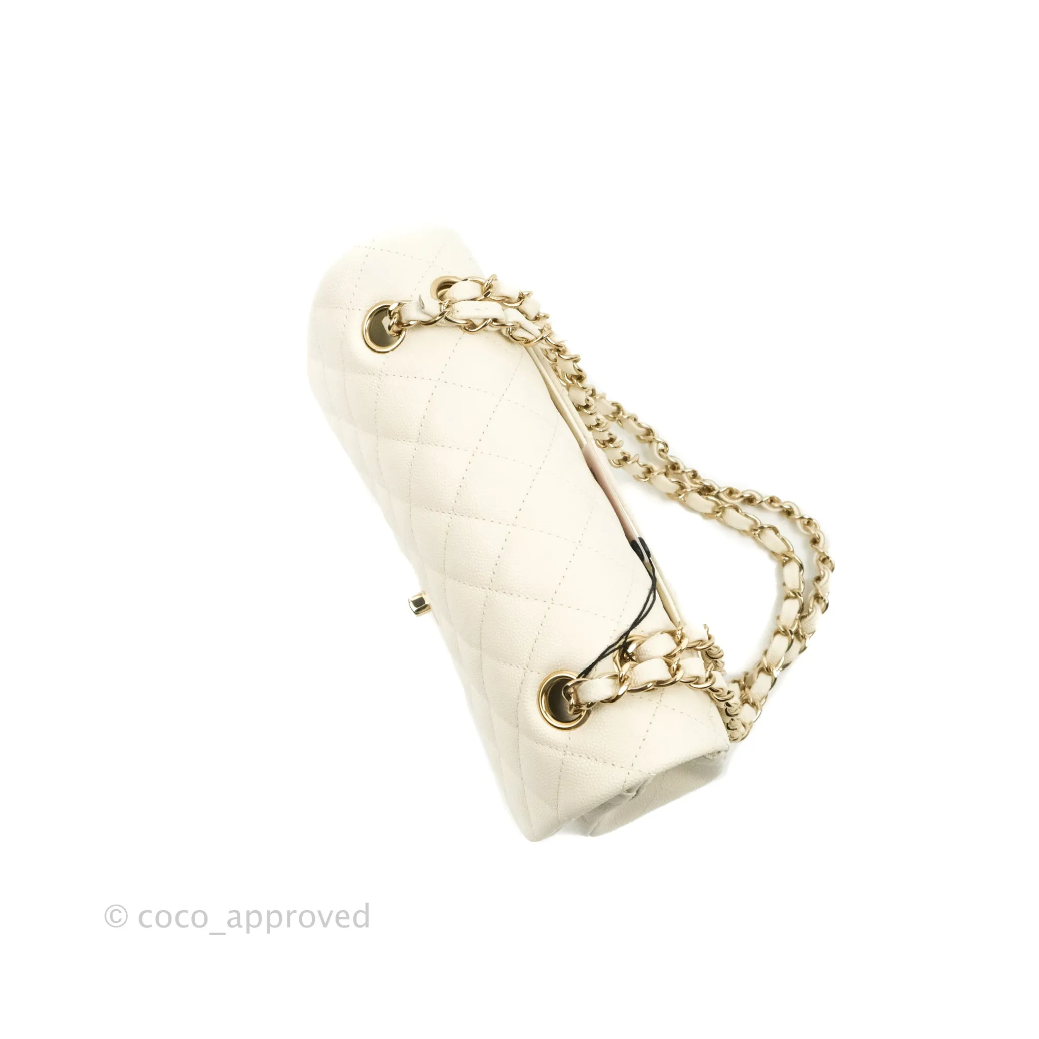 Chanel Classic Small S/M Quilted Flap White Caviar Gold Hardware 22C