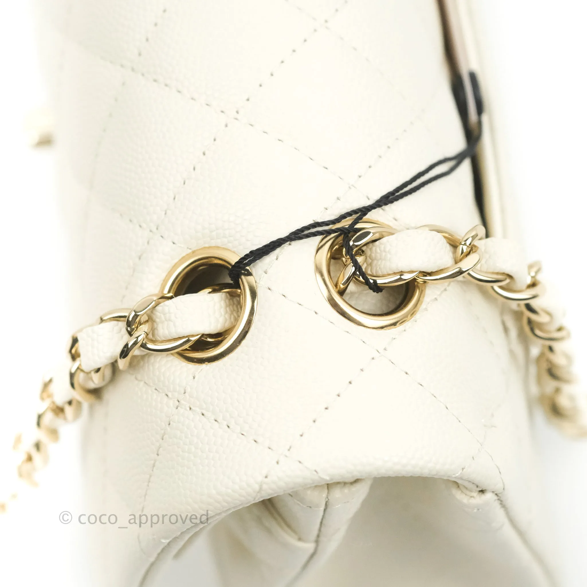 Chanel Classic Small S/M Quilted Flap White Caviar Gold Hardware 22C