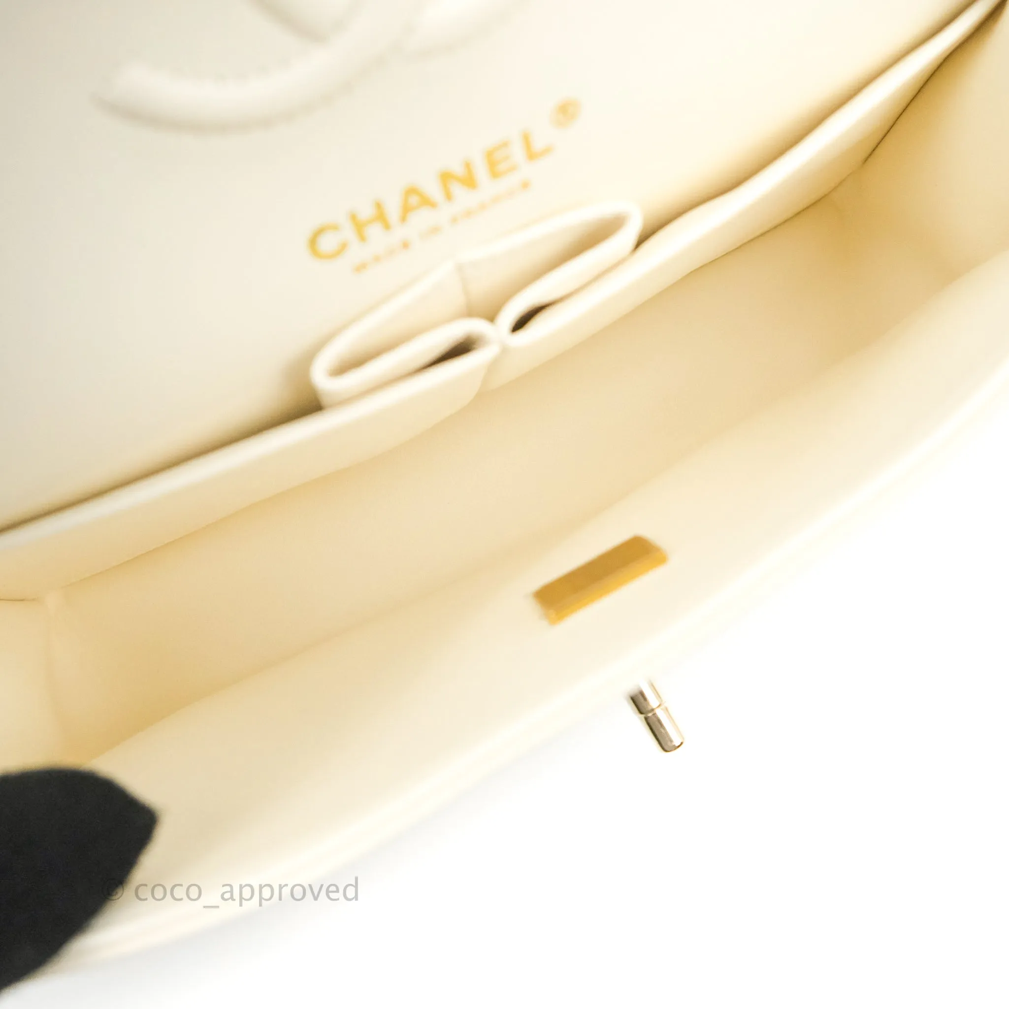 Chanel Classic Small S/M Quilted Flap White Caviar Gold Hardware 22C
