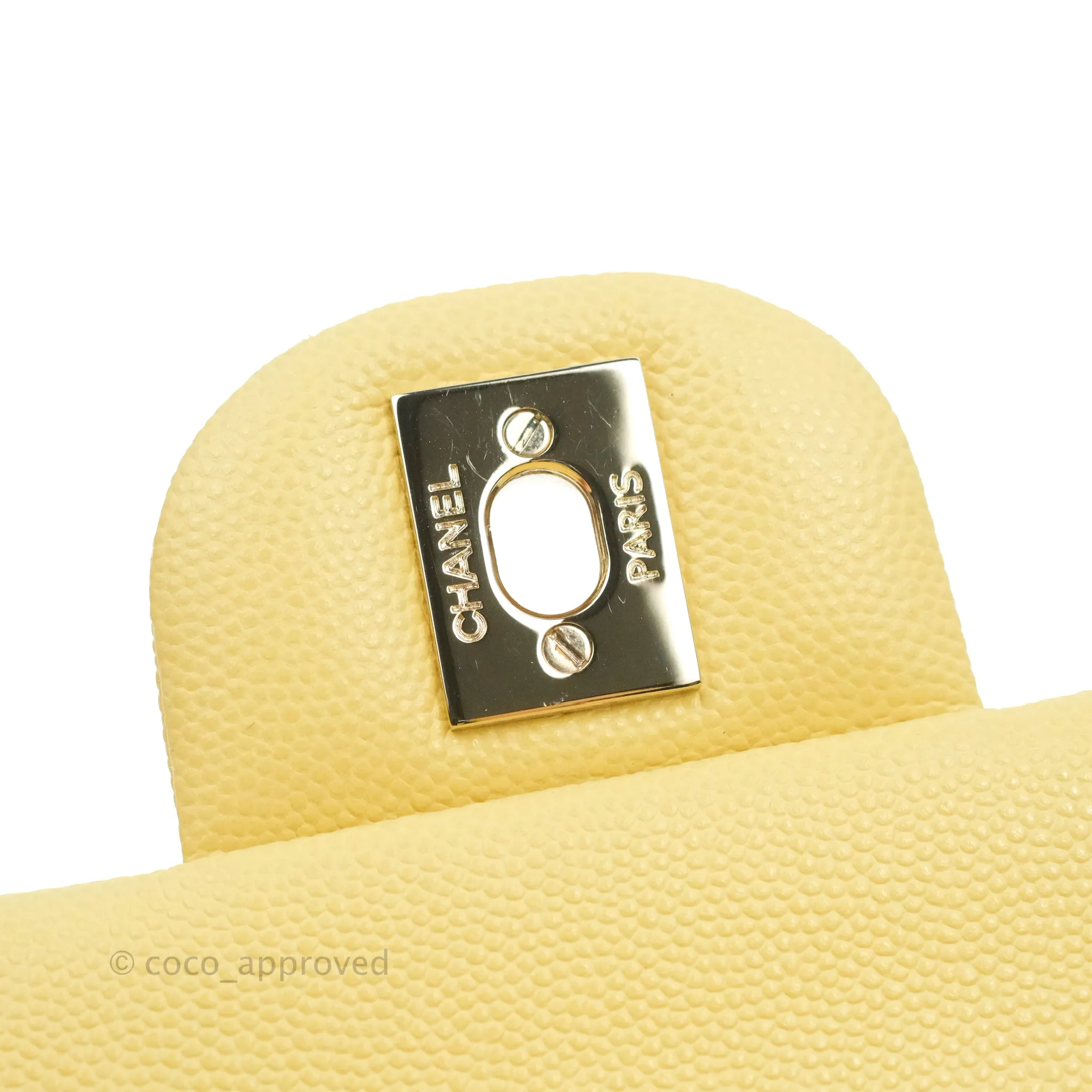 Chanel Classic Small S/M Quilted Flap Yellow Caviar Gold Hardware