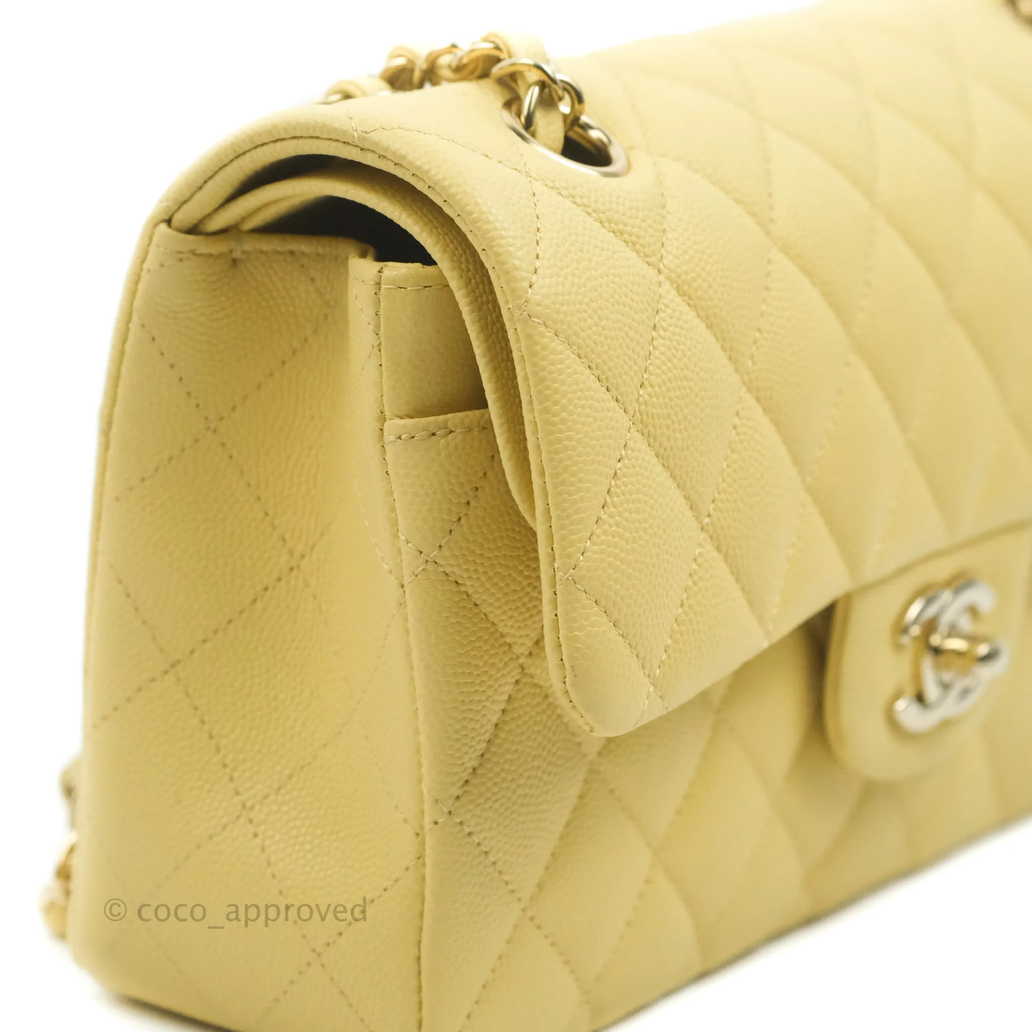 Chanel Classic Small S/M Quilted Flap Yellow Caviar Gold Hardware