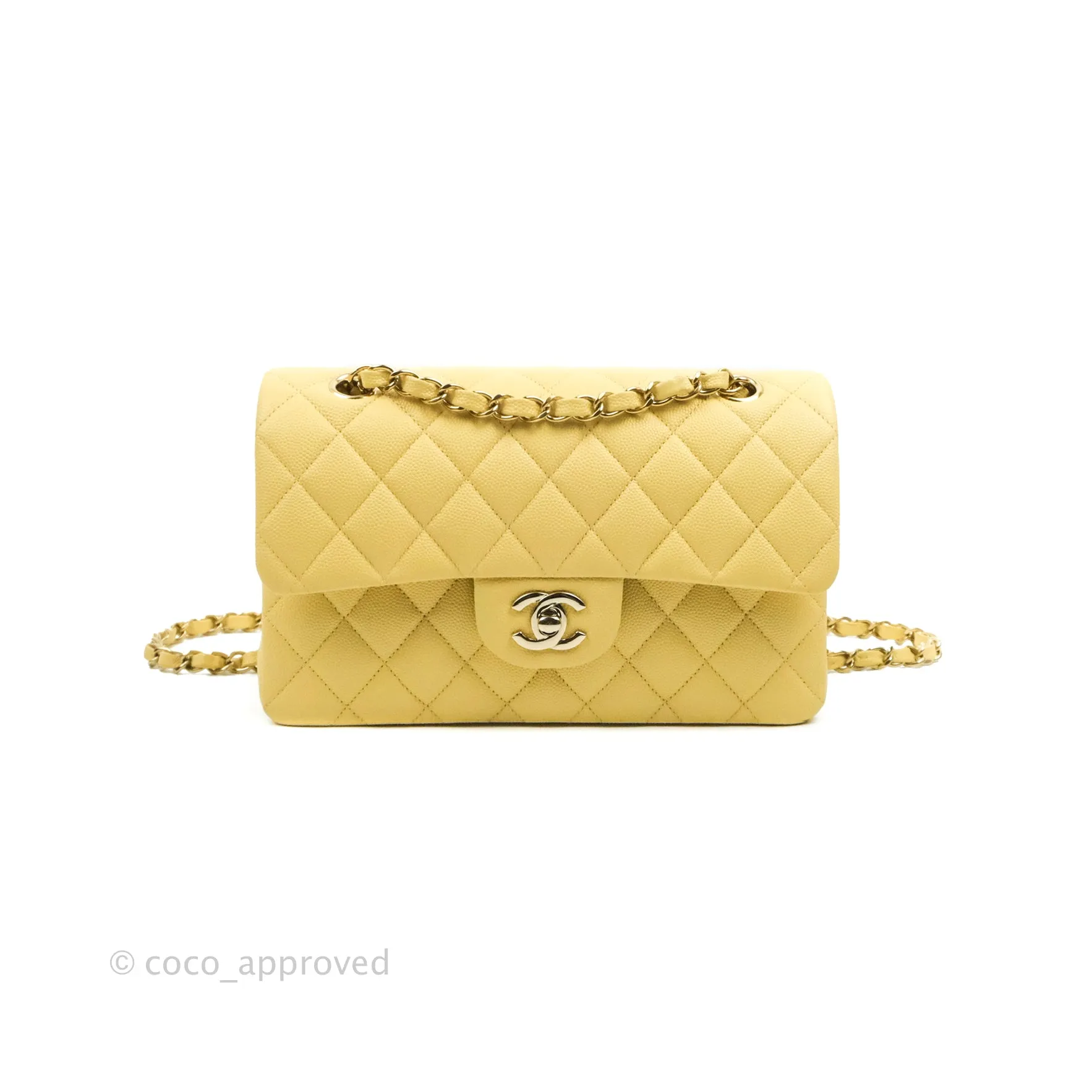 Chanel Classic Small S/M Quilted Flap Yellow Caviar Gold Hardware