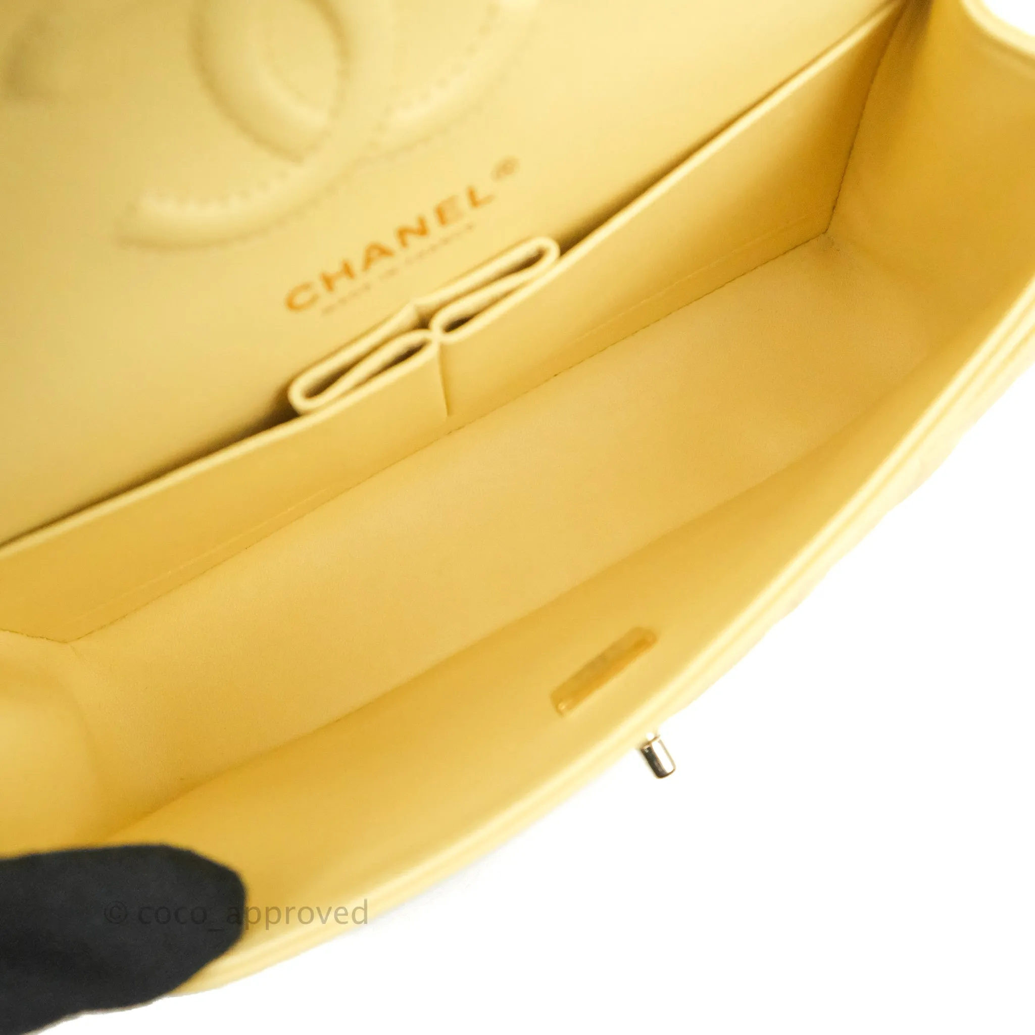 Chanel Classic Small S/M Quilted Flap Yellow Caviar Gold Hardware
