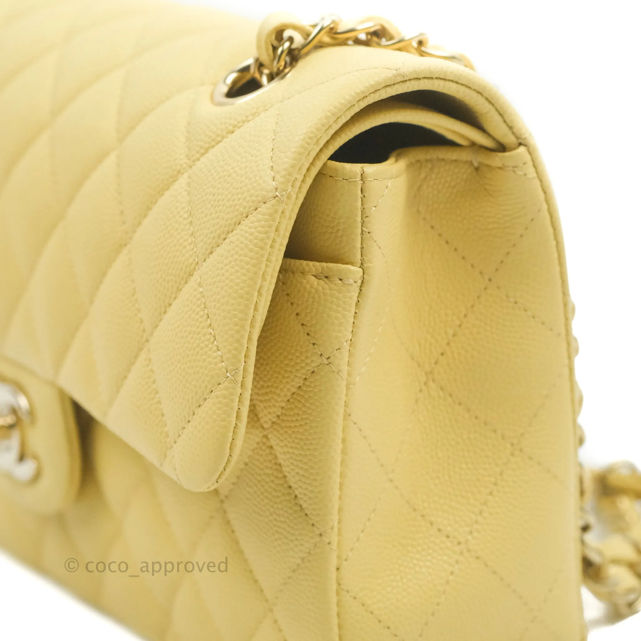 Chanel Classic Small S/M Quilted Flap Yellow Caviar Gold Hardware