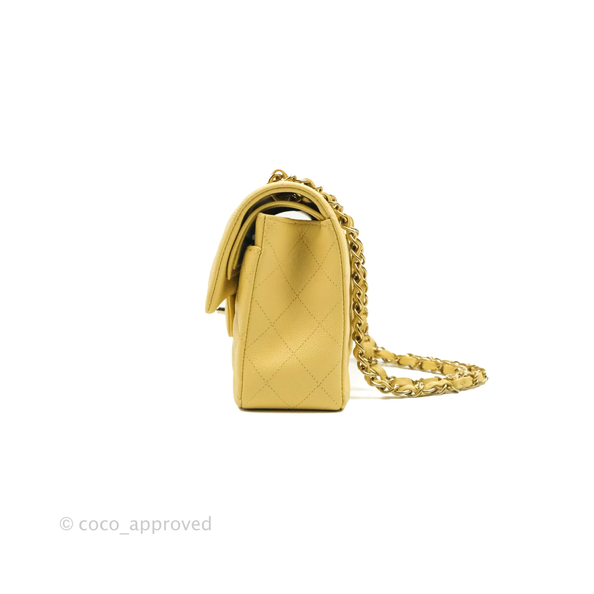 Chanel Classic Small S/M Quilted Flap Yellow Caviar Gold Hardware