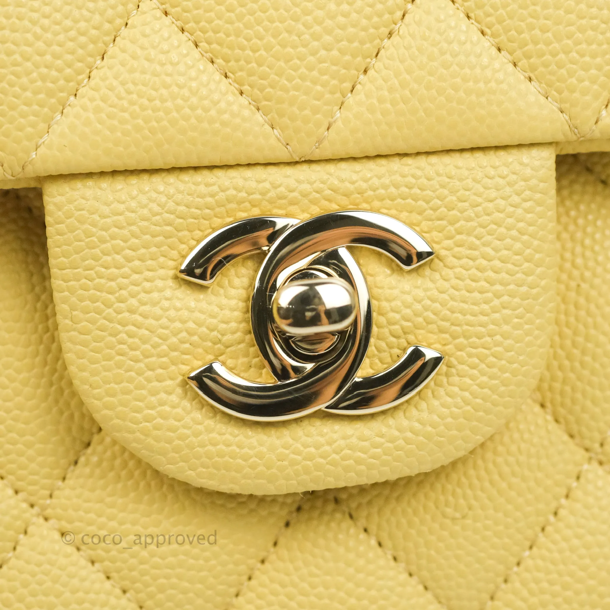 Chanel Classic Small S/M Quilted Flap Yellow Caviar Gold Hardware
