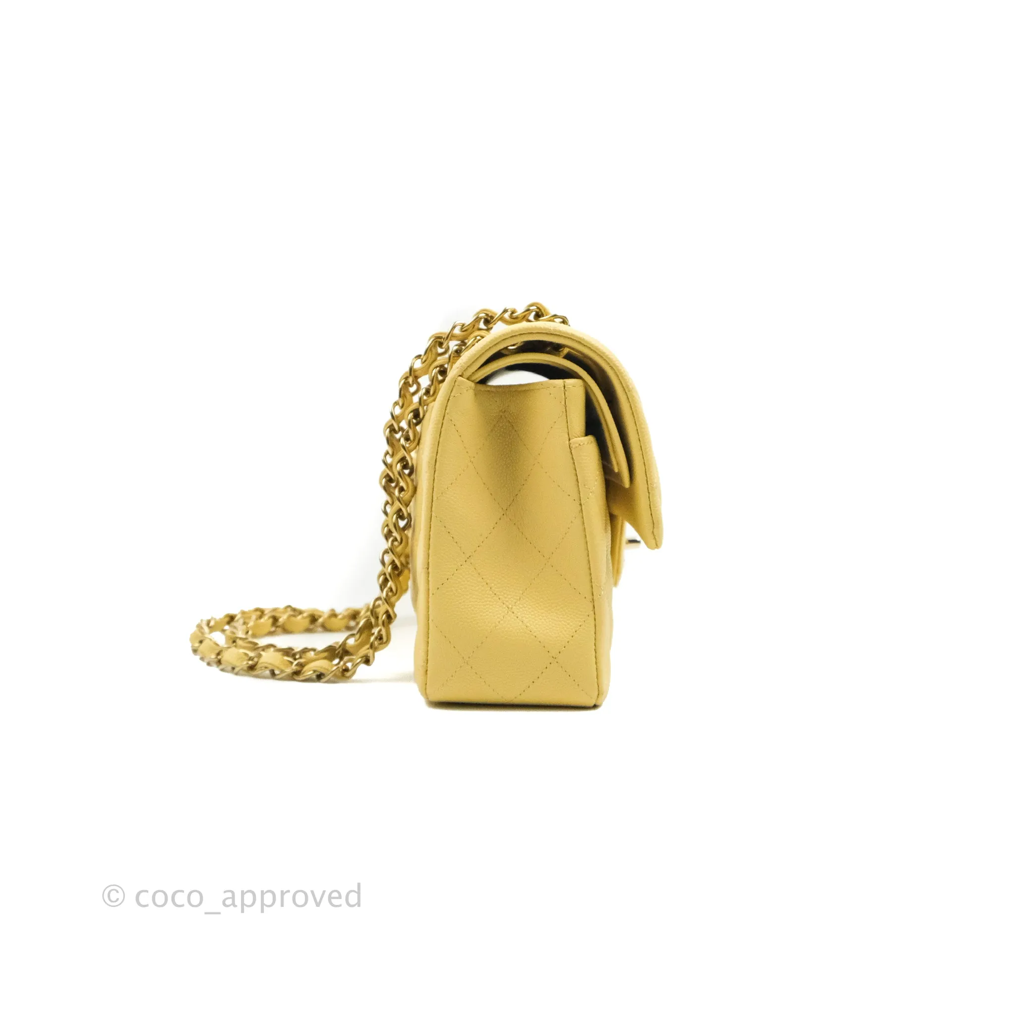 Chanel Classic Small S/M Quilted Flap Yellow Caviar Gold Hardware