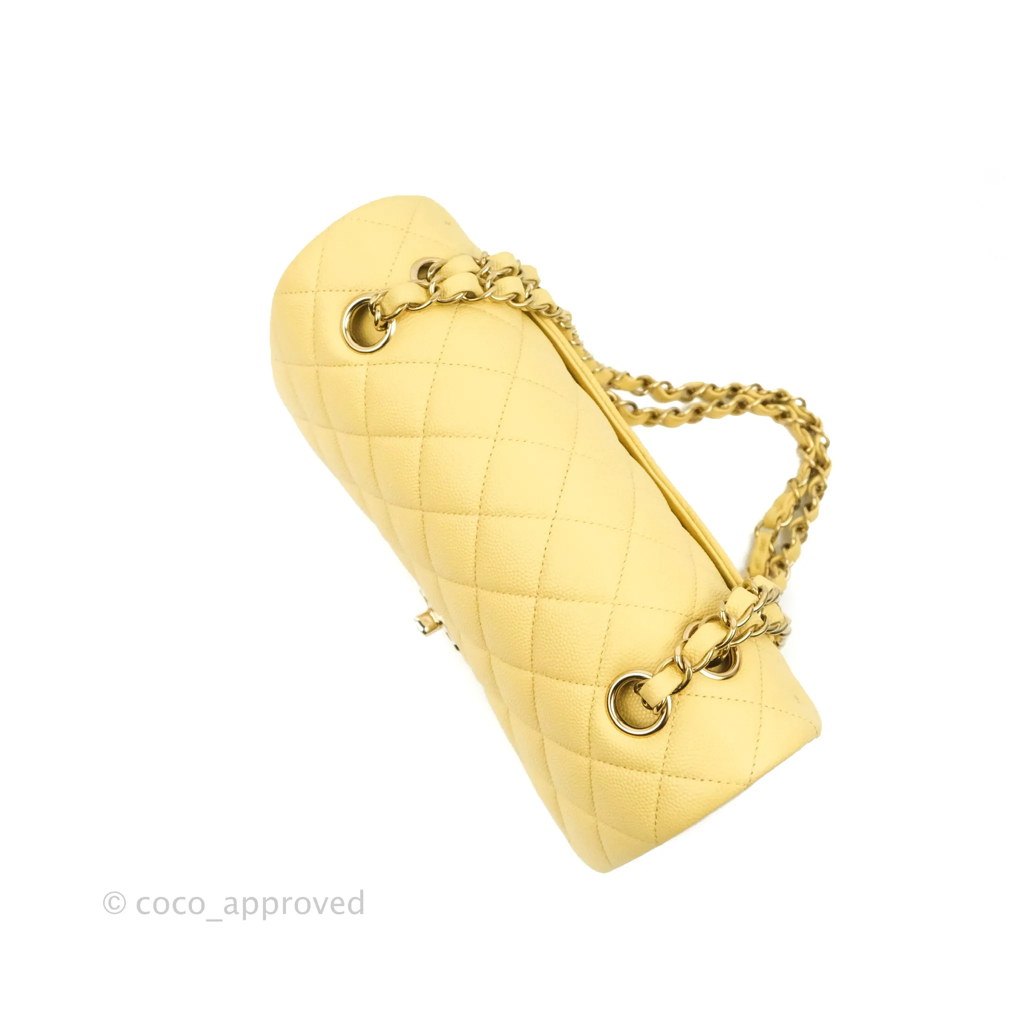 Chanel Classic Small S/M Quilted Flap Yellow Caviar Gold Hardware