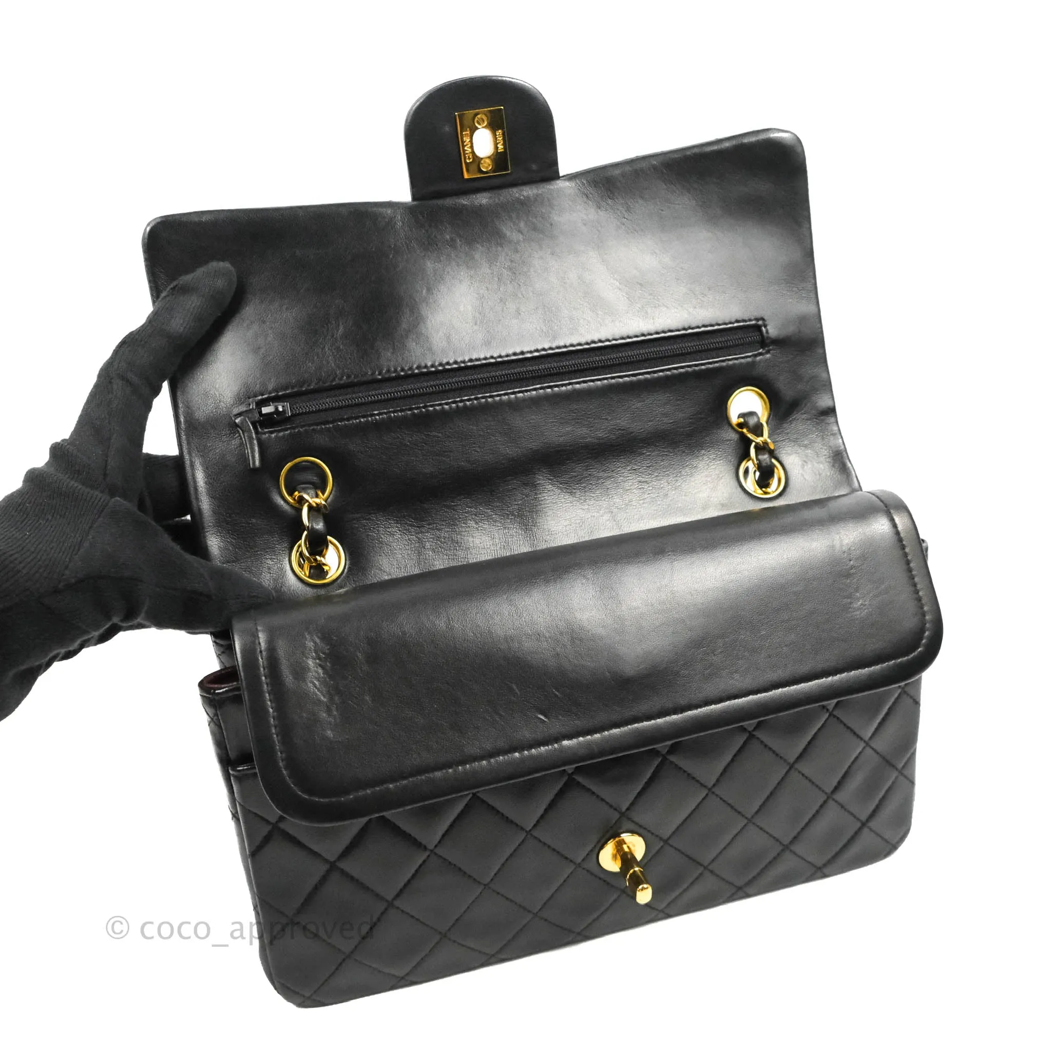 Chanel Classic Vintage Medium Flap Black Lambskin 24K Gold Hardware
