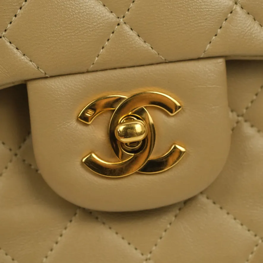 Chanel Classic Vintage Small Flap Dark Beige Lambskin 24K Gold Hardware