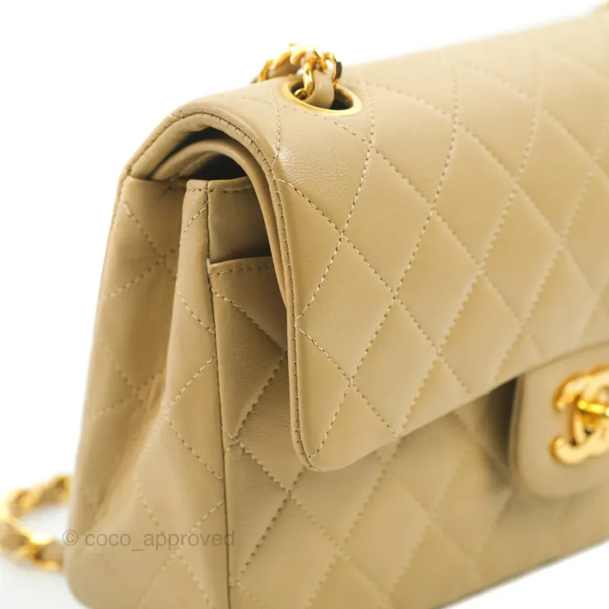 Chanel Classic Vintage Small Flap Dark Beige Lambskin 24K Gold Hardware